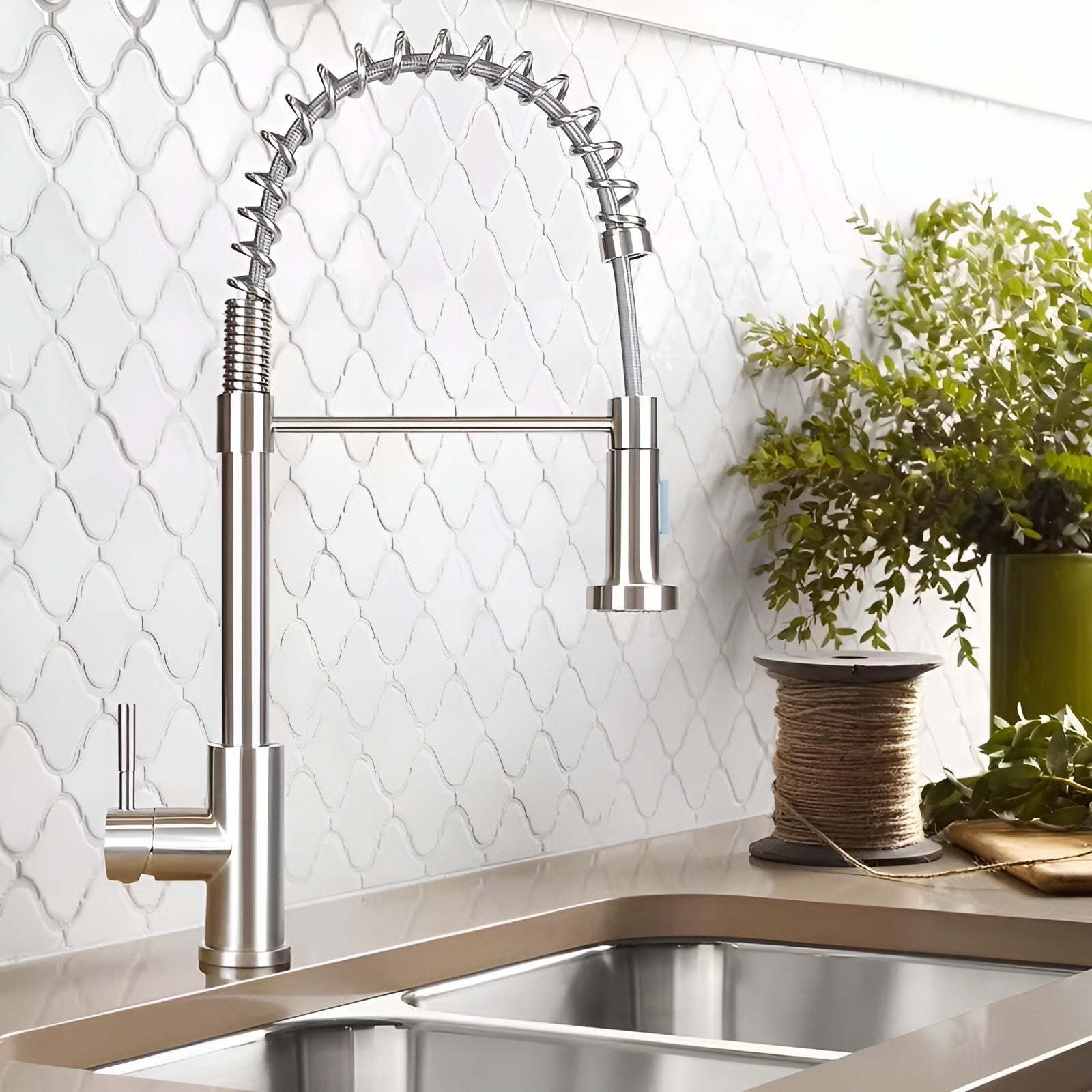 Küchenarmatur mit Brause – Hochdruck Wasserhahn mit Ausziehfunktion | 360° schwenkbar, Edelstahl in Schwarz oder Weiß