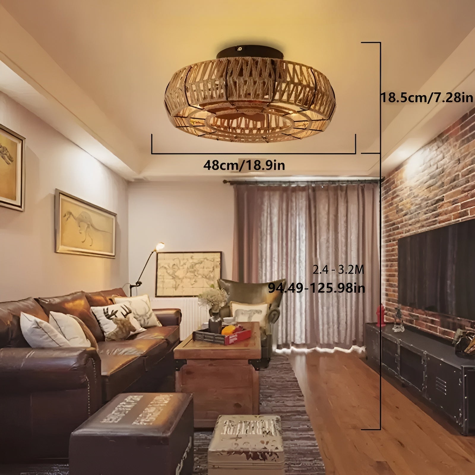 Deckenventilator mit Rattanlampe – Handgeflochten & Vintage-Stil | Für Wohnräume