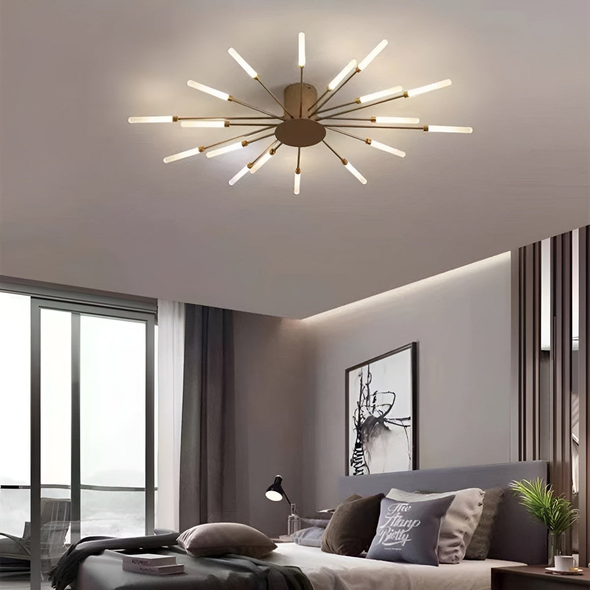 LED-Deckenleuchte Gold mit 18 matten Leuchtmitteln, neutralweißes Licht