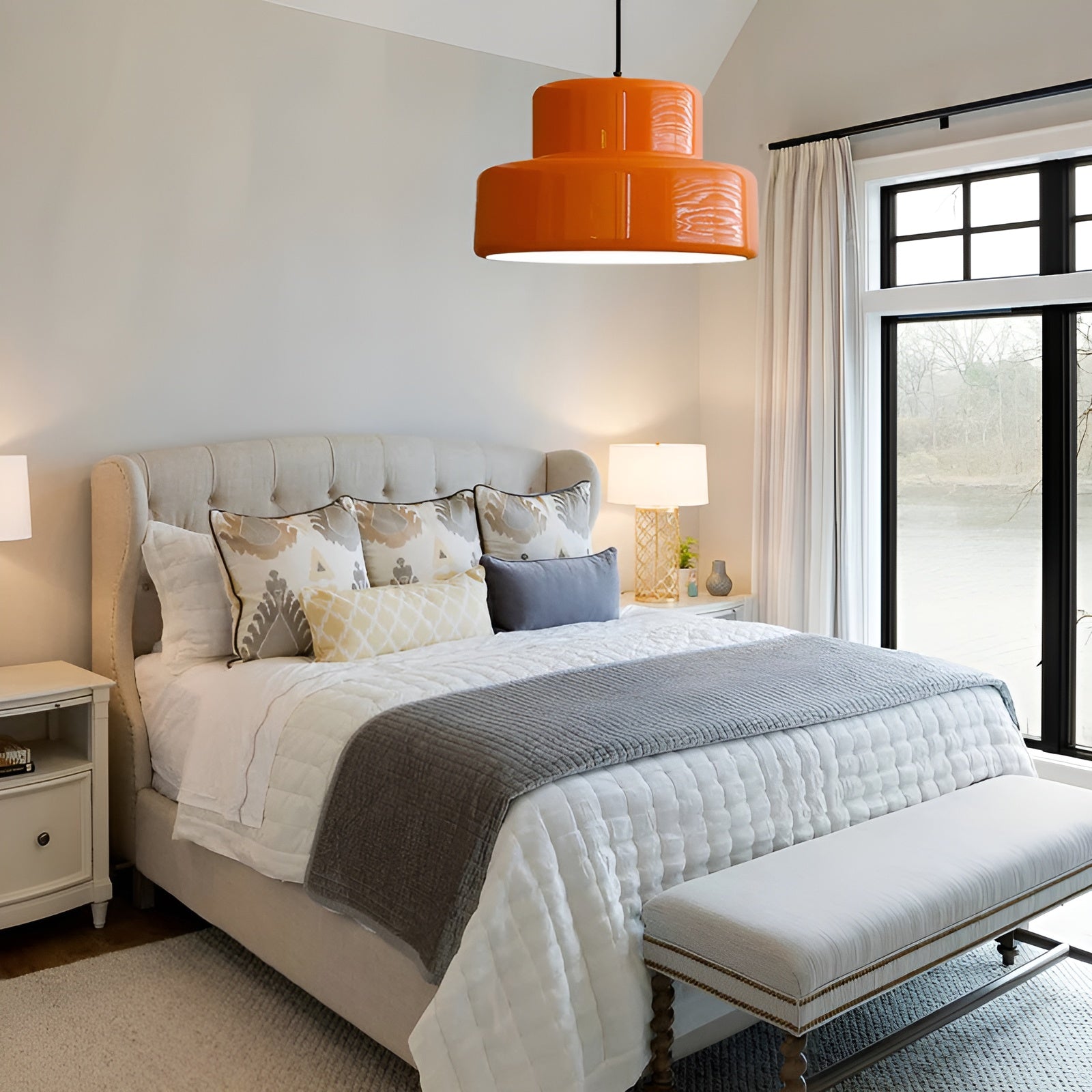 Bauhaus-Hängelampe – Vintage Optik in Orange | Stilvolle Pendelleuchte für Ihr Zuhause