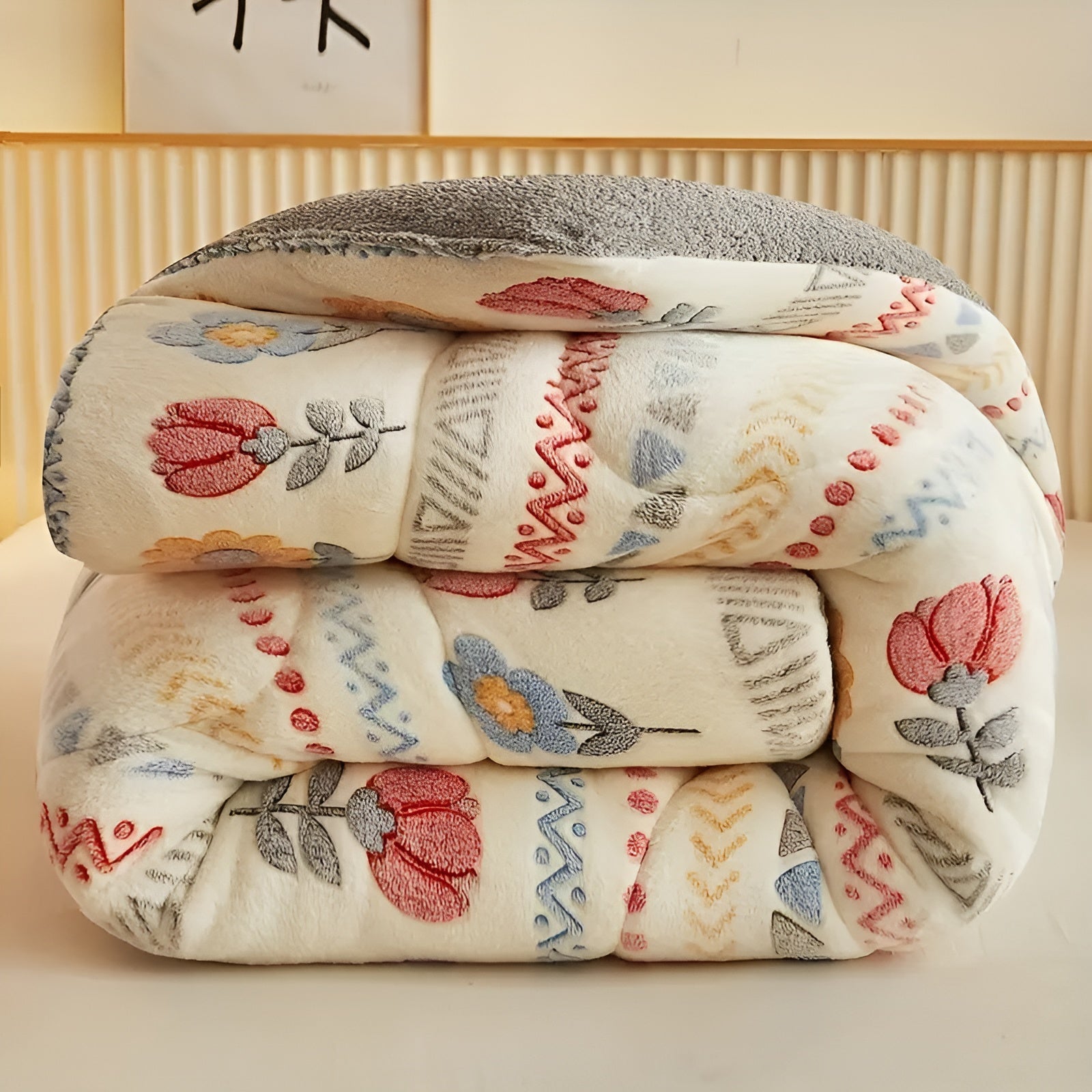 Boho Winterdecke – Dick, Weich und Gemütlich | Buntes Blumen- & Geo-Muster aus Fleece