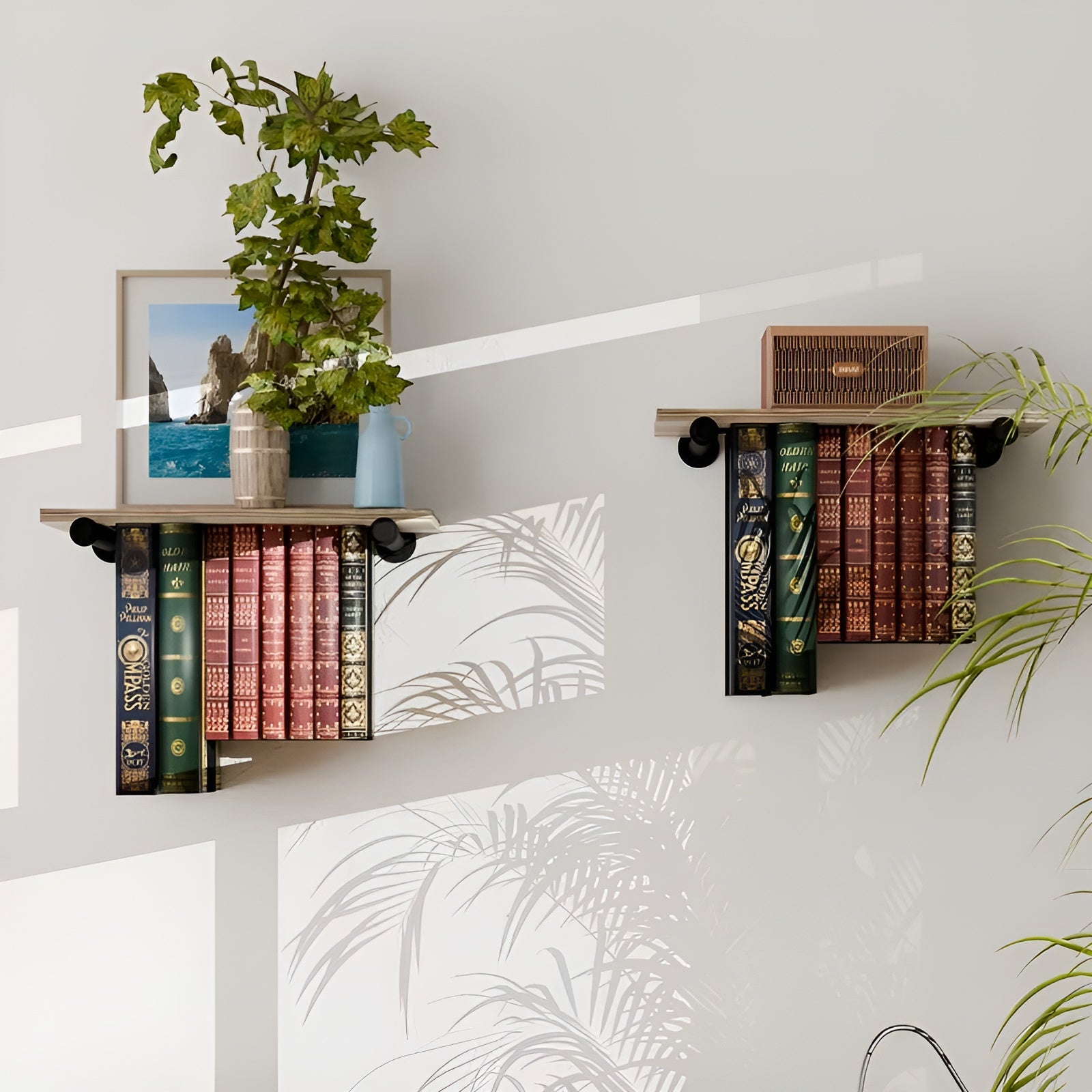 Schwebende Bücherregale (2er-Set) – Platzsparend & Dekorativ | Wandregale für Wohnzimmer & Büro - Hellbraun - Wandregal
