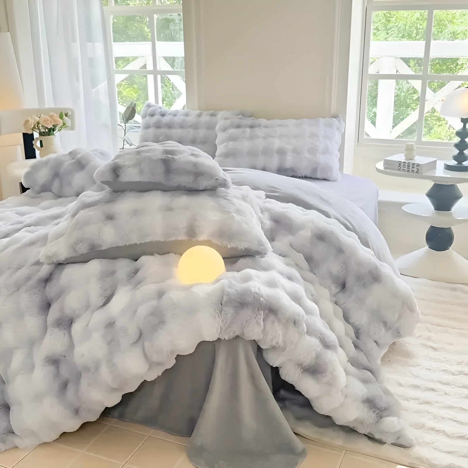 Kuscheliger Plüsch-Bettbezug – Warm und Weich für Herbst & Winter | Beidseitiges Design aus Kaninchenfell & Milchsamt