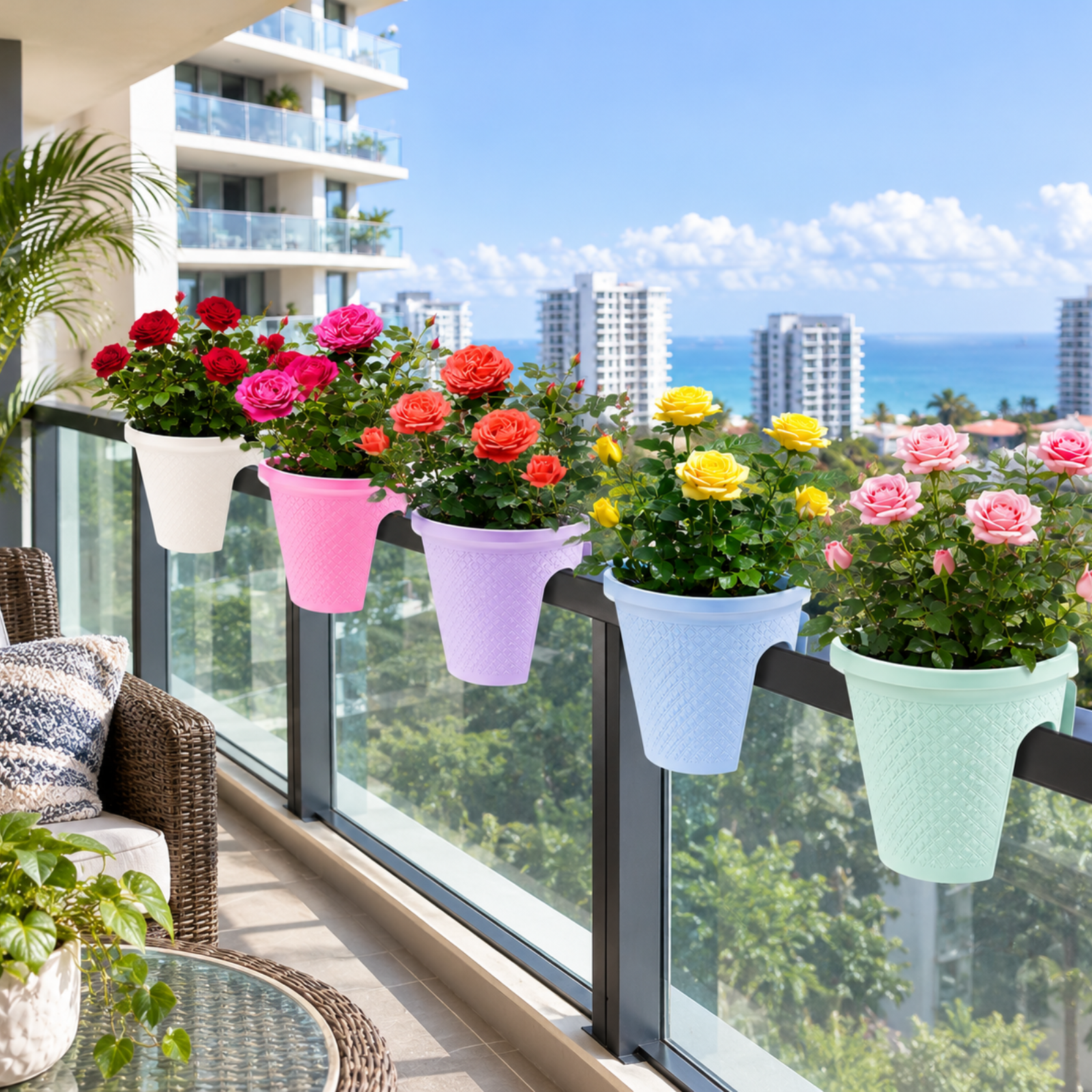 4er-Set Balkon-Pflanzenständer – Mehrstufiges Design | Maximale Platzausnutzung für Pflanzen - Hängende Blumentöpfe!