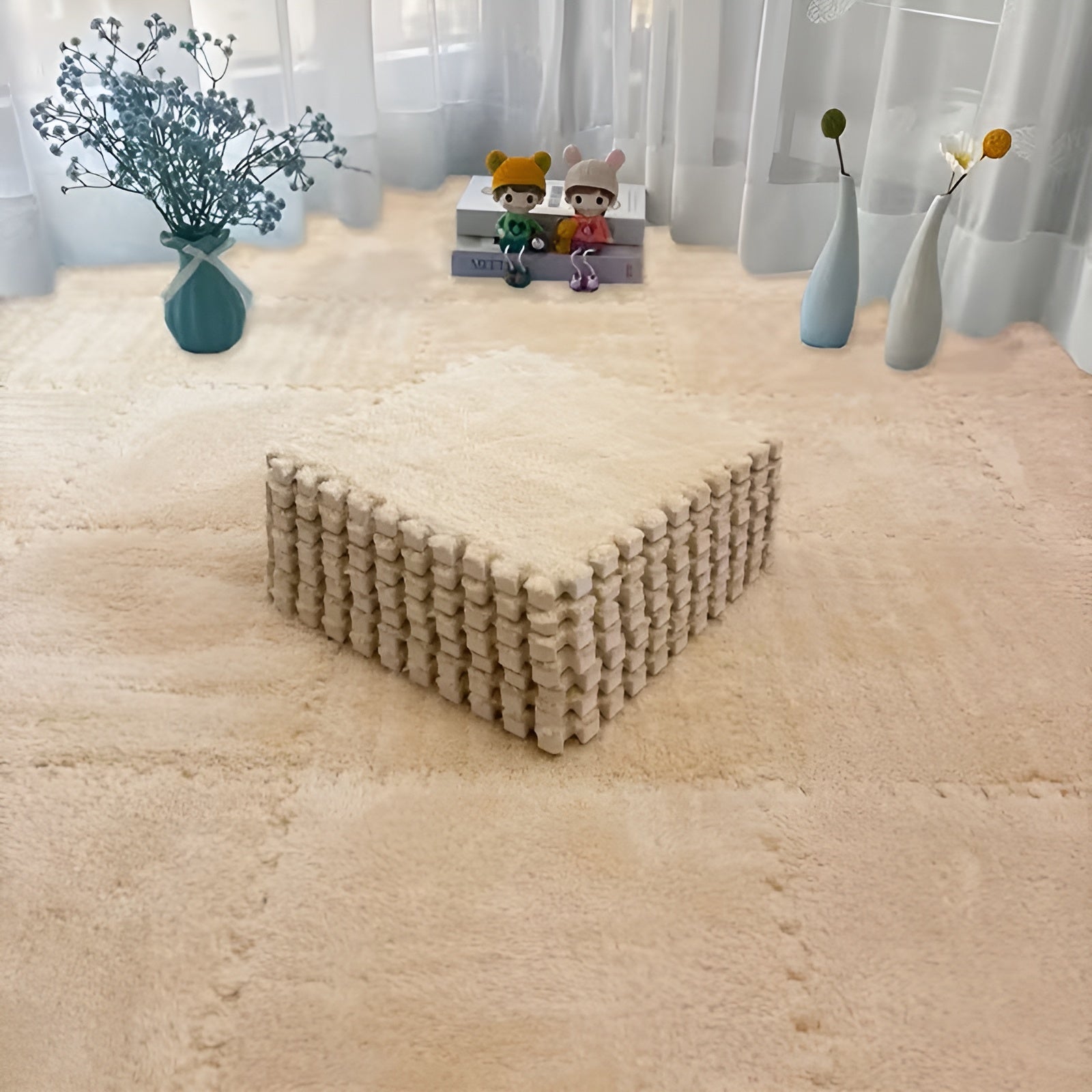 50-teiliges Stecksystem-Teppichfliesen-Set – Rutschfeste Puzzlematten für Boden & Spielbereich - Helles Kamel - Teppich