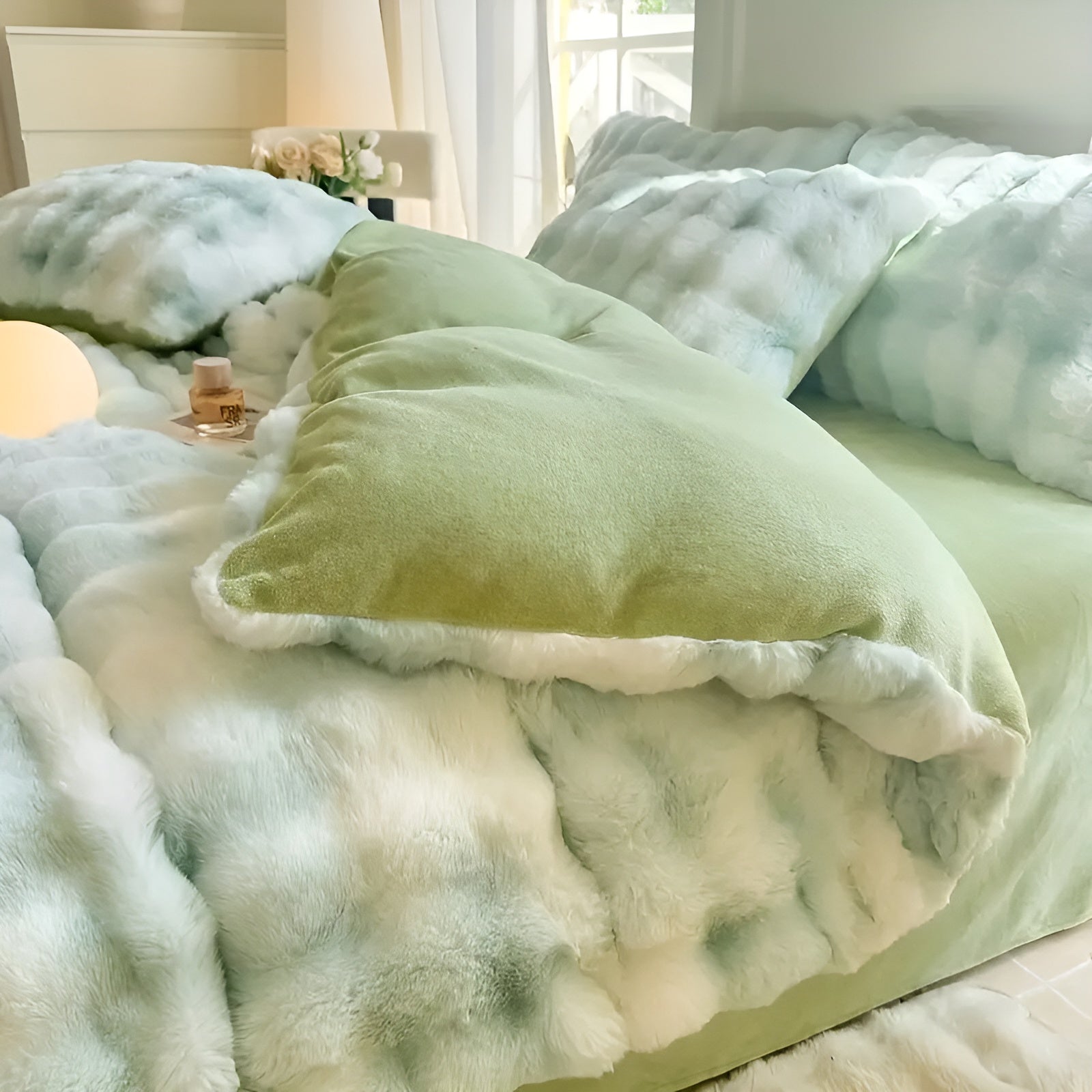 Kuscheliger Plüsch-Bettbezug – Warm und Weich für Herbst & Winter | Beidseitiges Design aus Kaninchenfell & Milchsamt