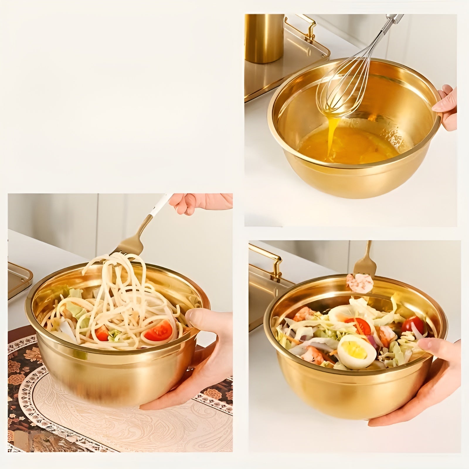 14-teiliges Gold-Rührschüsselset – elegant und praktisch | Ideal zum Mischen Backen und Servieren - Rührschüssel