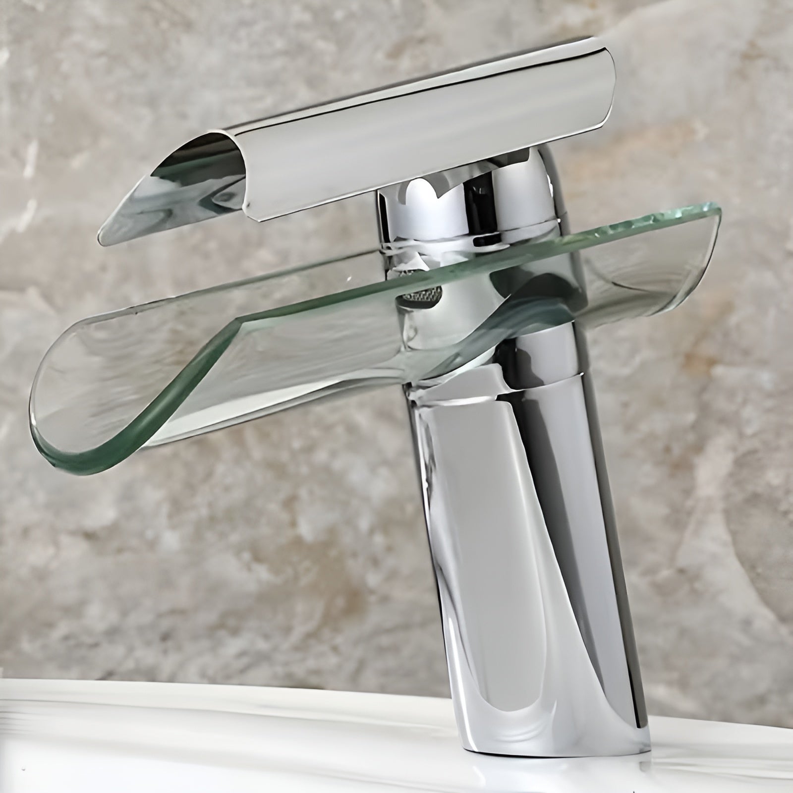 Waschbeckenarmatur mit Wasserfall – Kalt- und Warmwasser | Modernes Glasdesign für Bad und Gäste-WC - Wohnzubehör