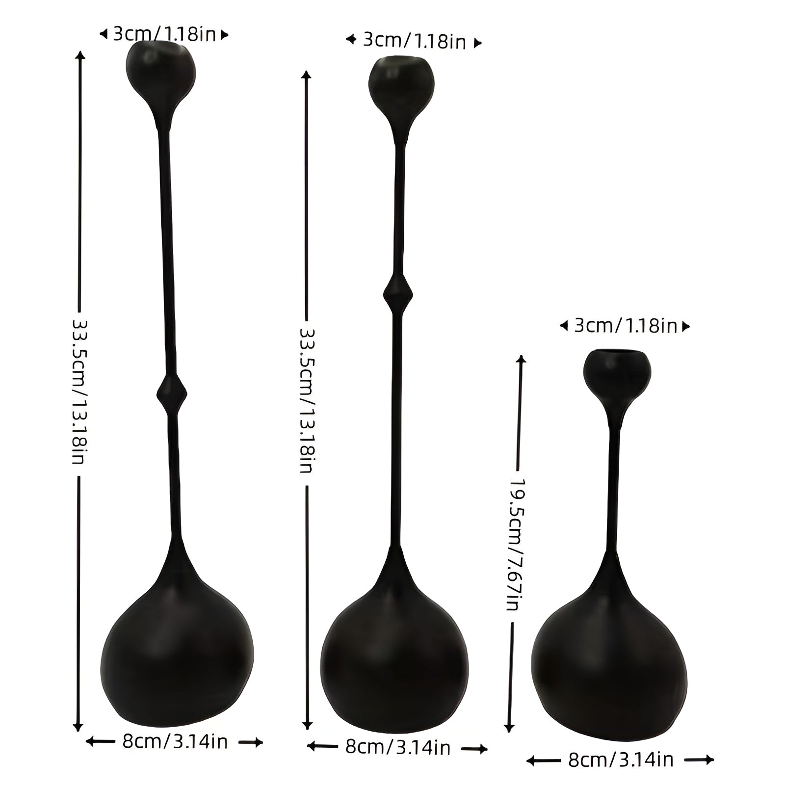 3er Set Kerzenhalter in Tropfenform – Minimalistisches Schwarzes Metalldesign | Dekorativ für Wohnzimmer Tisch & Café