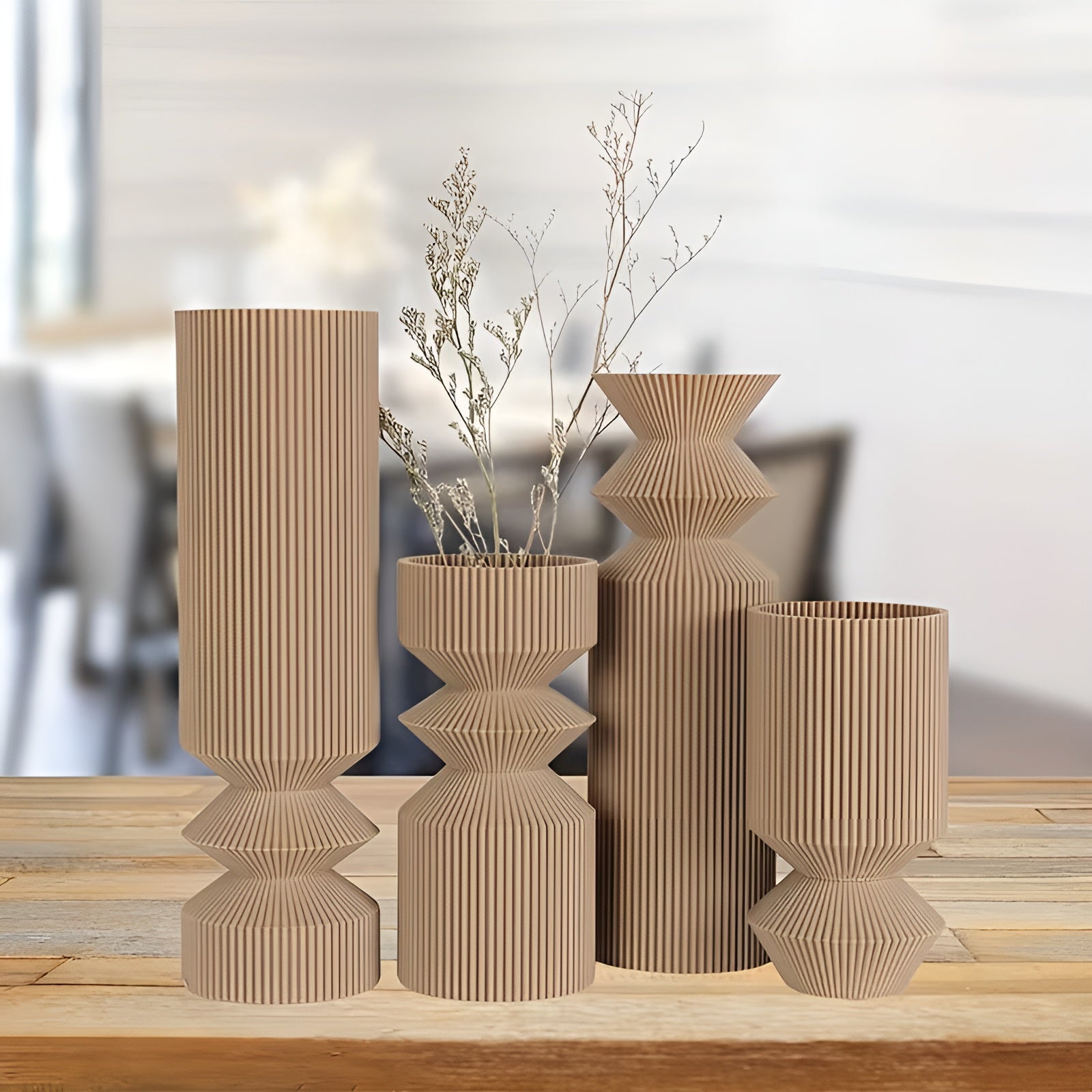 Art-Déco Vasen-Set (4-teilig) – Minimalistisch & Elegant | Perfekt für Trockenblumen und stilvolle Wohnraumdekoration