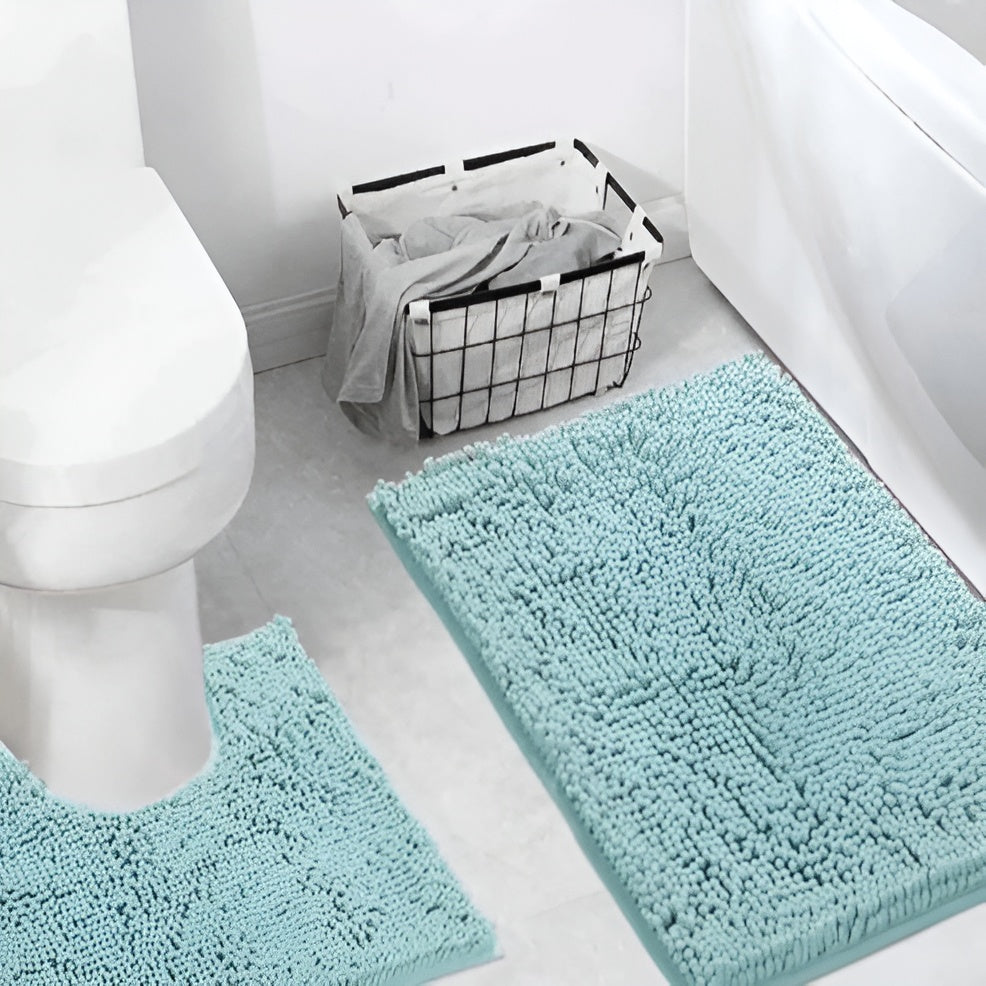 Chenille-Badematte – Besonders Weich und Saugstark | Rutschfest für Maximalen Komfort im Badezimmer - Aua Blau 2 Stück