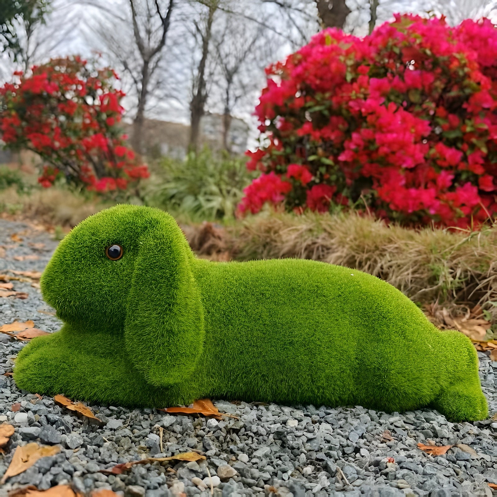 3D-Statue mit beflocktem Hasen – Osterhasenornament aus grünem Kunstharz | Gartendekoration für Terrasse, Rasen, Bonsai und Innenräume
