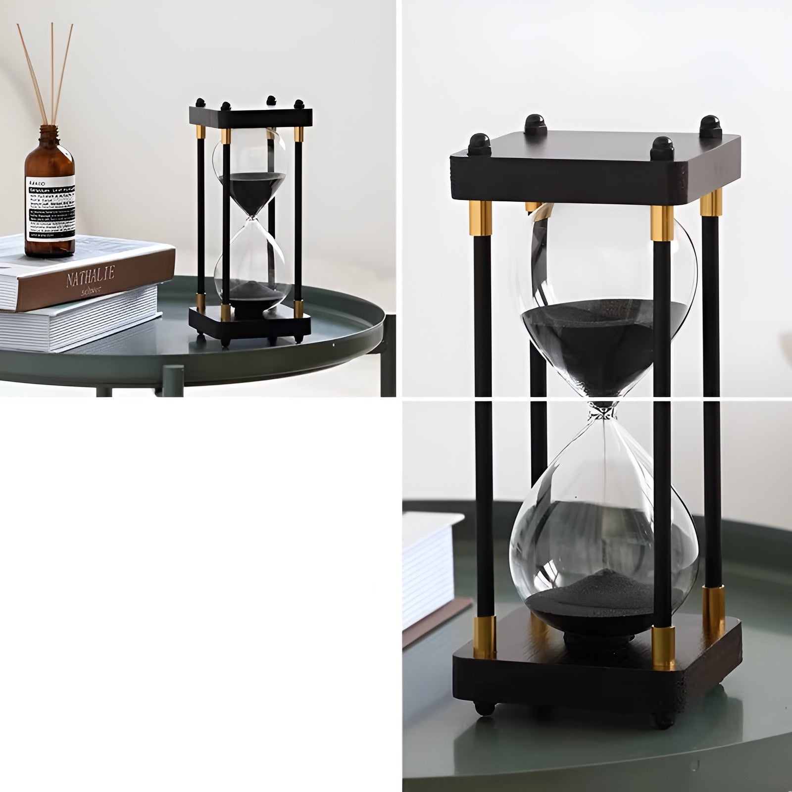 Kostenlose 60-minuten-sanduhr – Kreatives Dekoratives Retro-design In Schwarz | Metallrahmen Mit Kratzfestem Sockel
