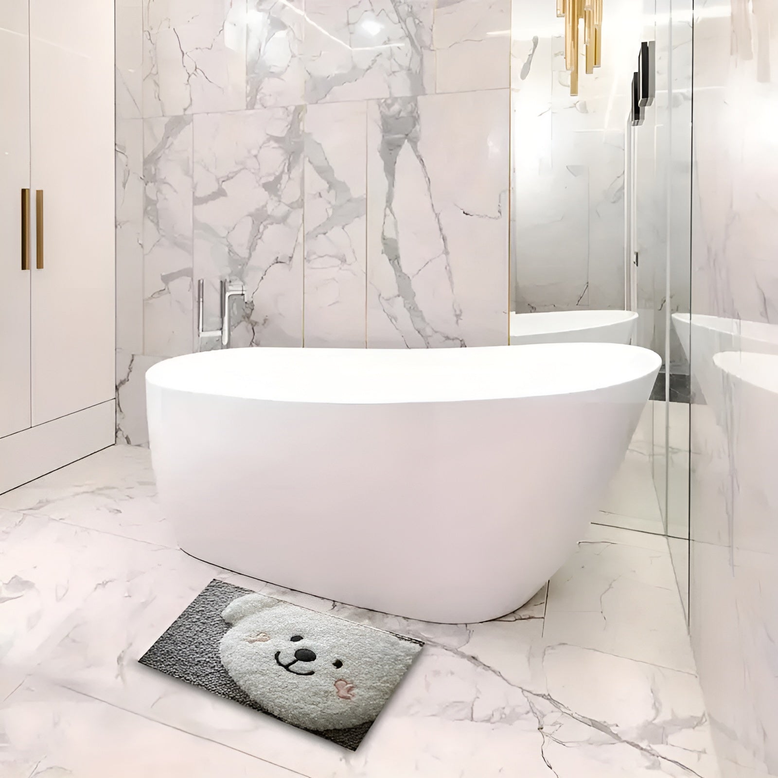 Badezimmerteppich mit Bärenmotiv – Weich & Rutschfest | Dekorative Matte für Zuhause