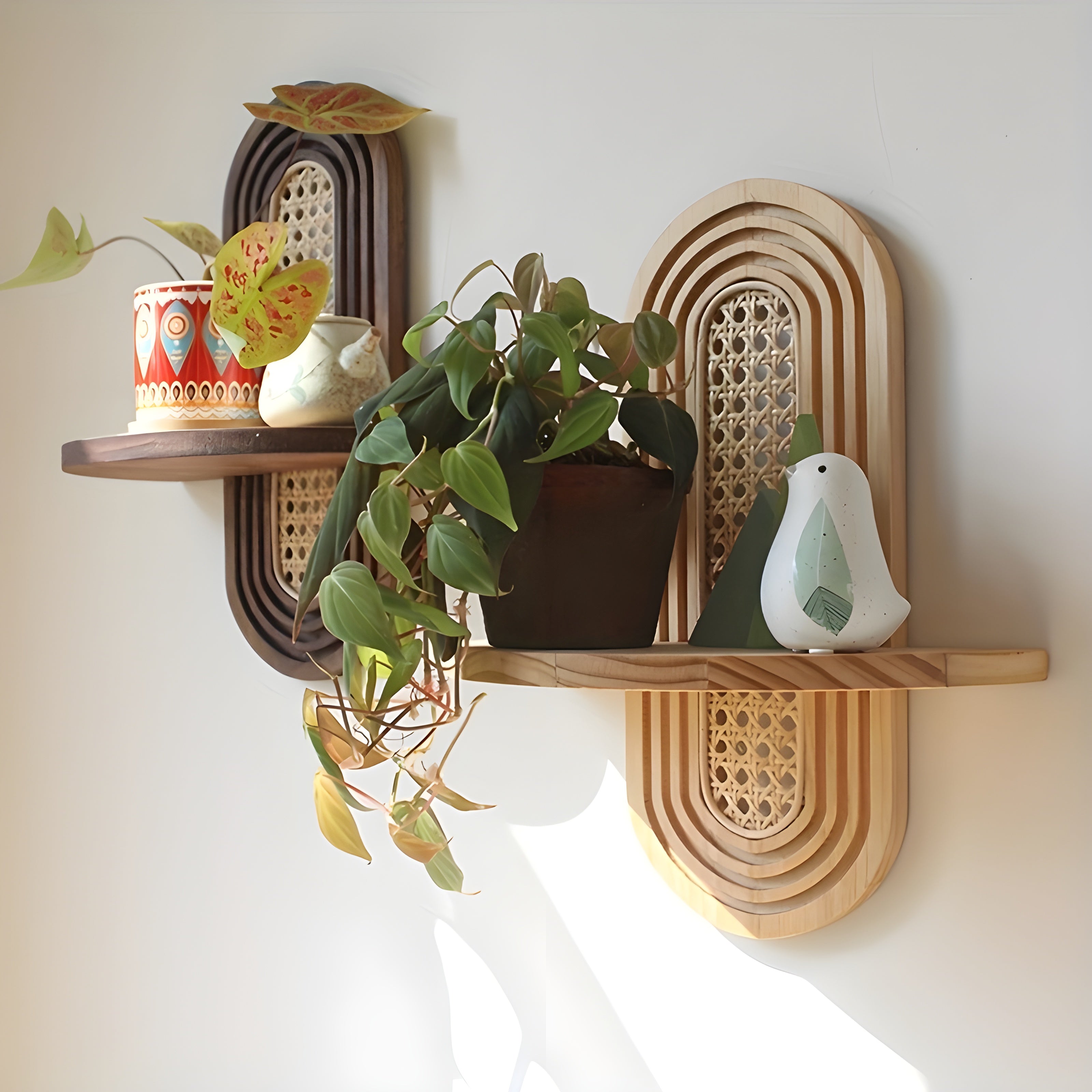 Handgefertigtes Wandregal aus Rattan – Boho-Deko für Wohnzimmer, Schlafzimmer & Balko