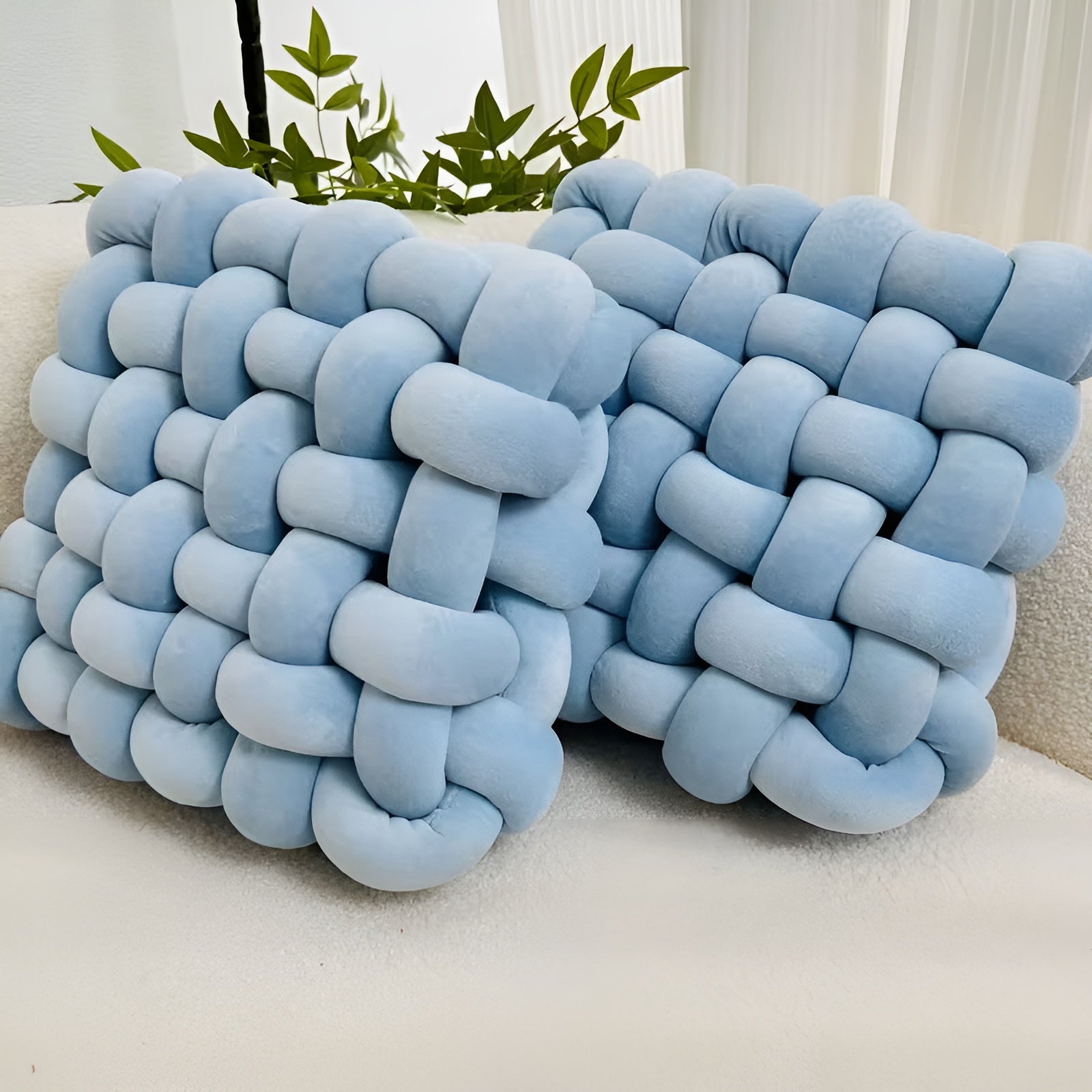 Knoten-Dekokissen im 2er-Set – Weich und Dekorativ | Perfekt für Sofa Bett und Wohnzimmer - Meerblau - Kissen