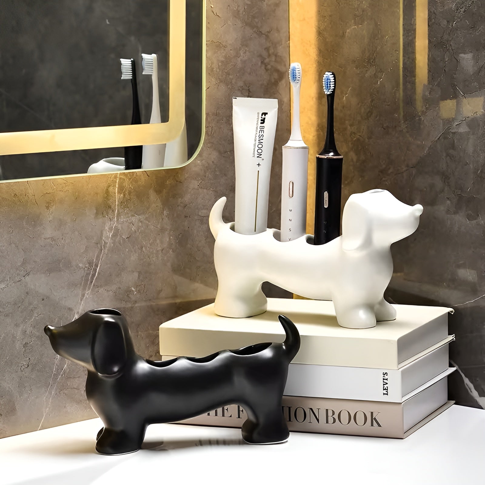 Keramischer Zahnbürstenhalter für Hunde – Hygienisch & Dekorativ | Perfekt für Waschbecken und Badregal - Wandregal