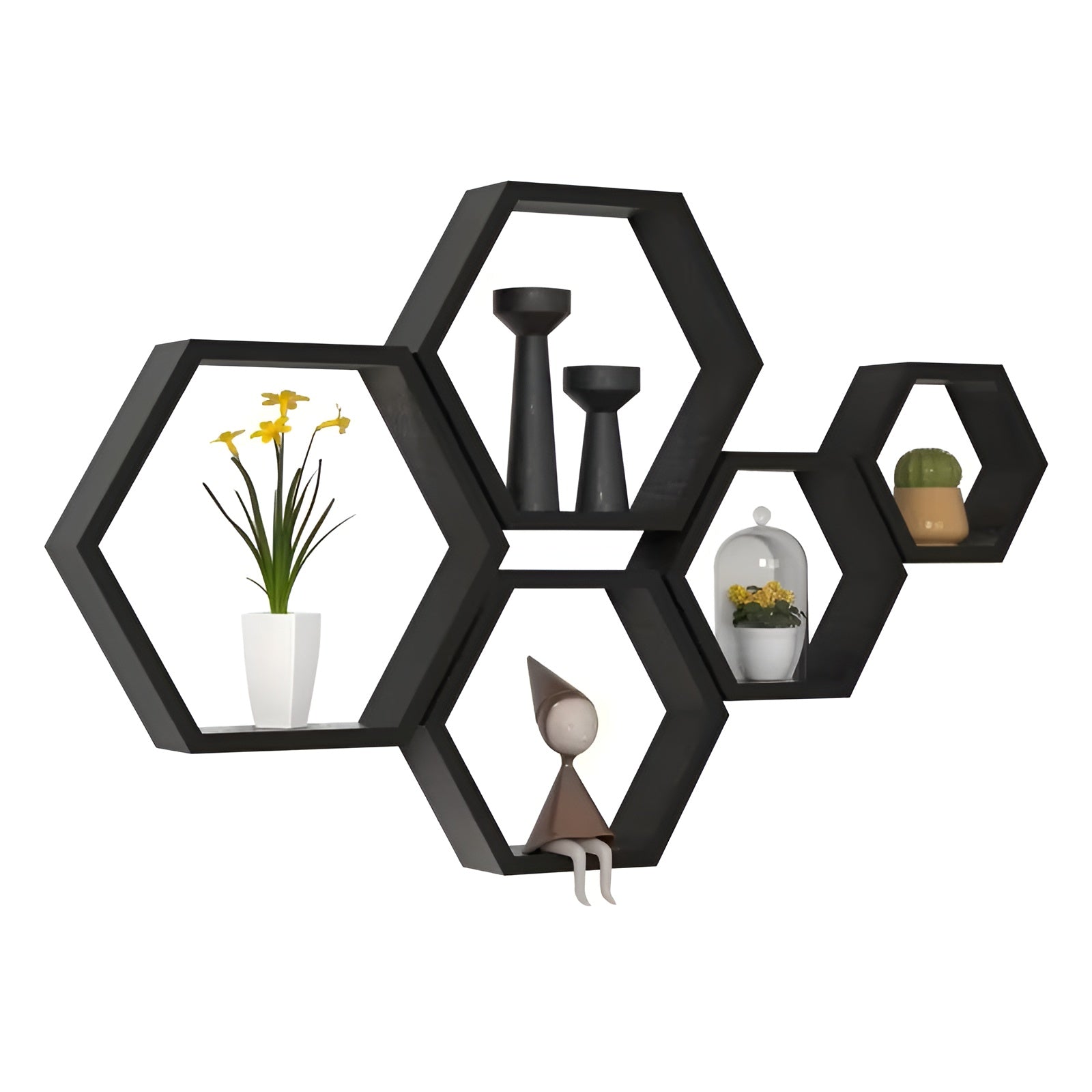 Hexagonale Wandregale (5er-Set) – Schwebendes Design im Landhausstil | Aus Holz Perfekt für Wohnzimmer & Schlafzimmer