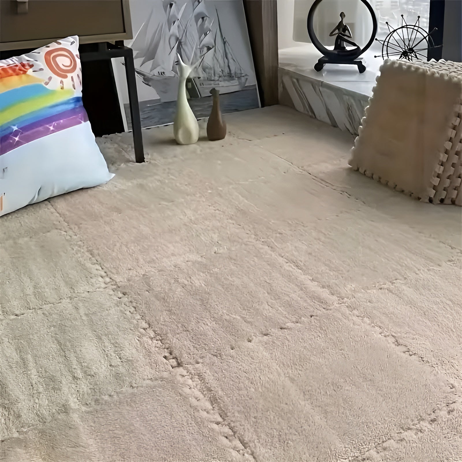 Dicke Plüsch-Teppichmatte im Patchwork-Design – Besonders weich und warm | Ideal für Schlafzimmer und Spielzimmer