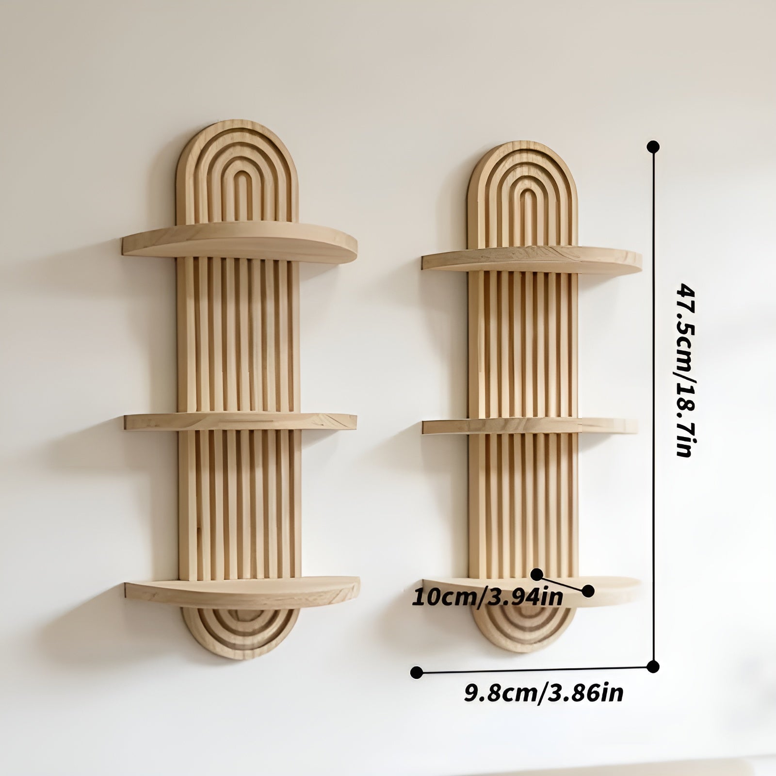 Boho Wandregal aus Massivholz – Mehrstufig und Platzsparend | Für Wohnzimmer Schlafzimmer und Flur - Wandregal