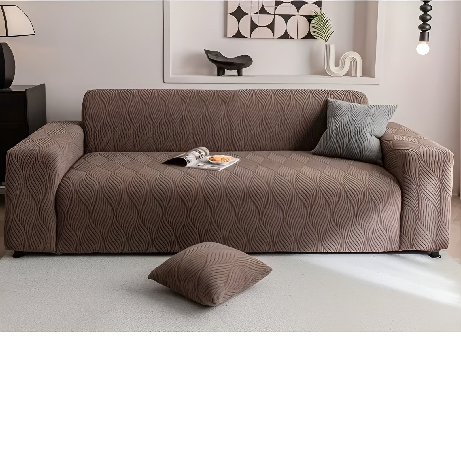 Elastischer Sofabezug aus Fleece – Weich und Gemütlich | Jacquard-Struktur Perfekt für Sofa & Wohnraum - Kaffeefarben
