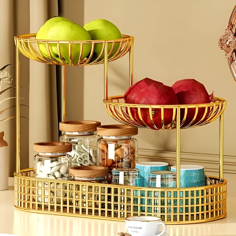 Obst- und Snackständer – Stilvoll & Geräumig | 3 Etagen für Küche und Esstisch - Gold - Wohnzubehör