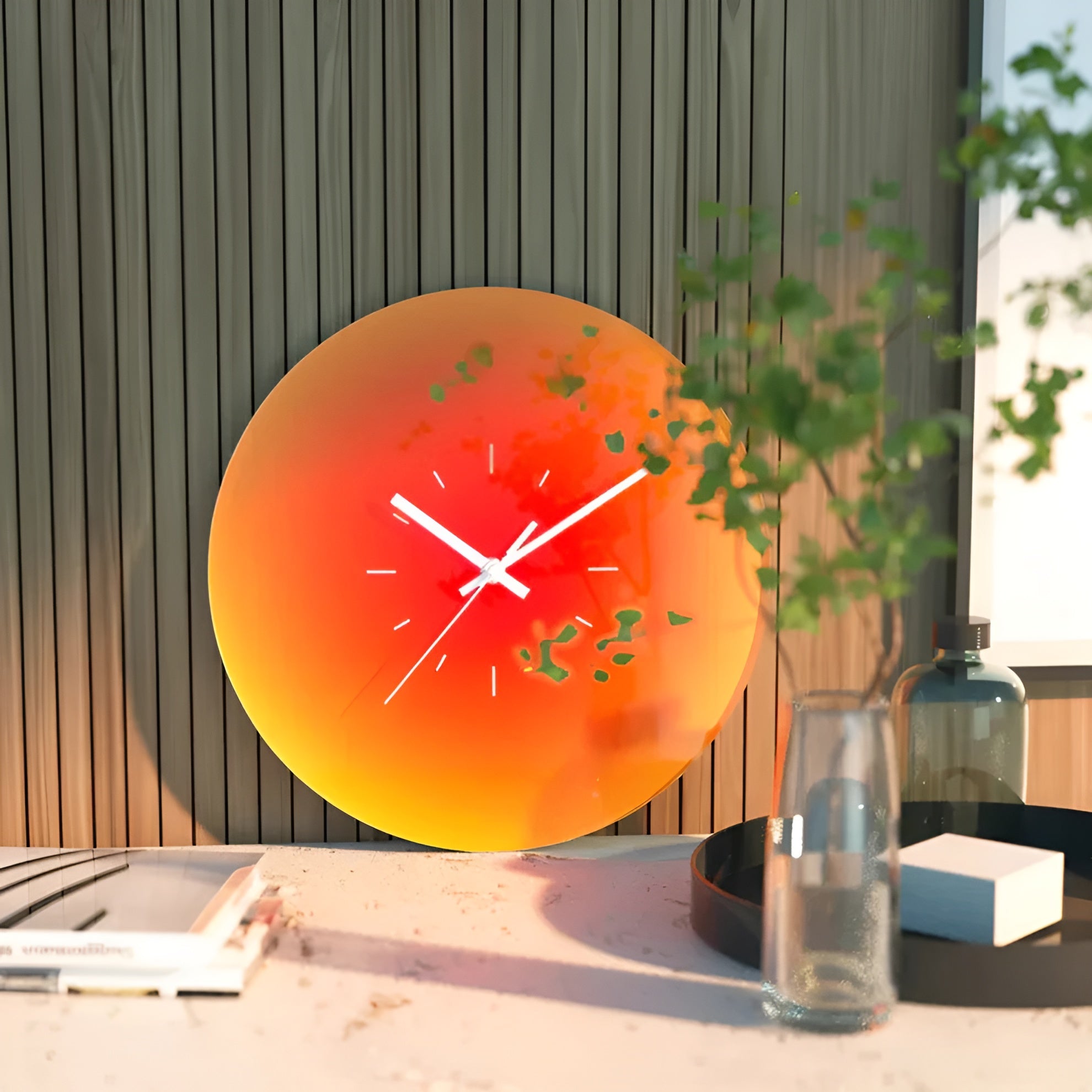 Wanduhr aus Glas – Modernes Design mit Sonnenuntergang-Motiv