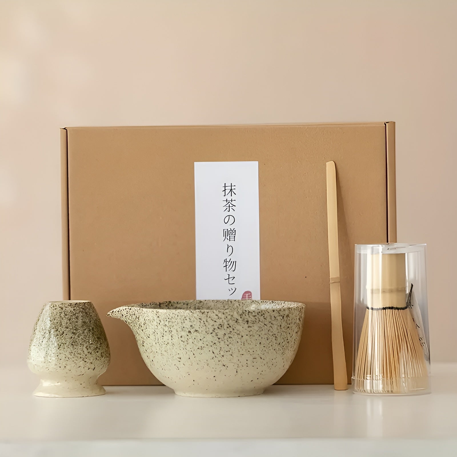 Japanisches Matcha-Teeset aus Keramik – 4-teilig mit Teeschale & Löffel | Ideal als Geschenk & für Teezeremonien