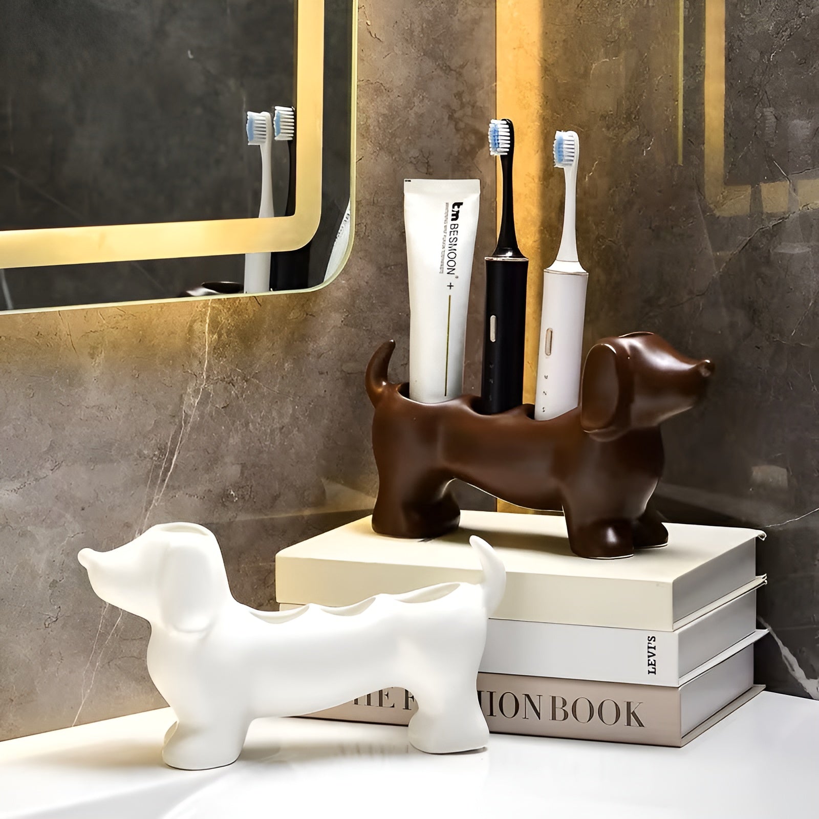 Keramischer Zahnbürstenhalter für Hunde – Hygienisch & Dekorativ | Perfekt für Waschbecken und Badregal - Wandregal