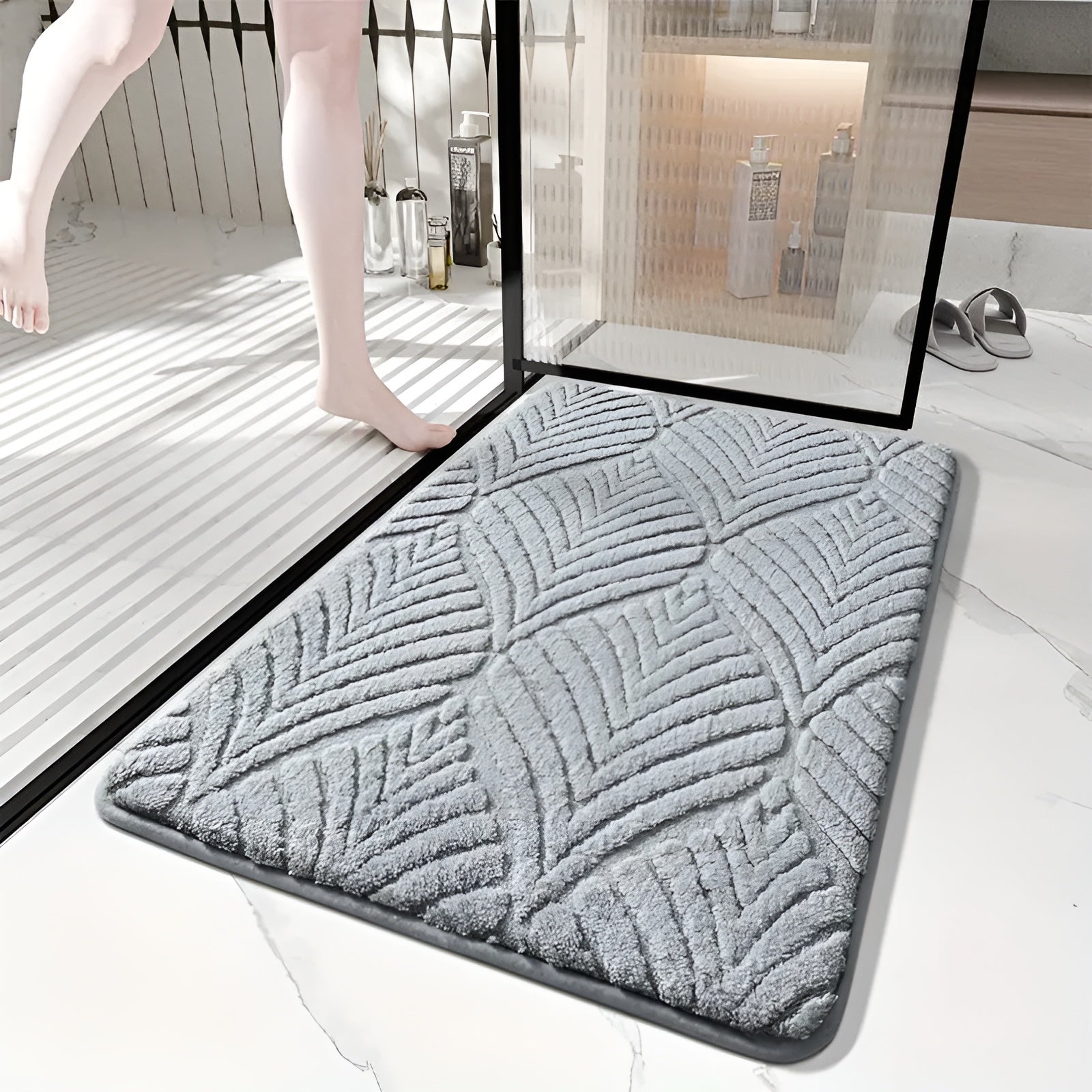 Geometrische Badematte – Weich & Rutschfest | Saugfähig, Flauschig & Schnell Trocknend