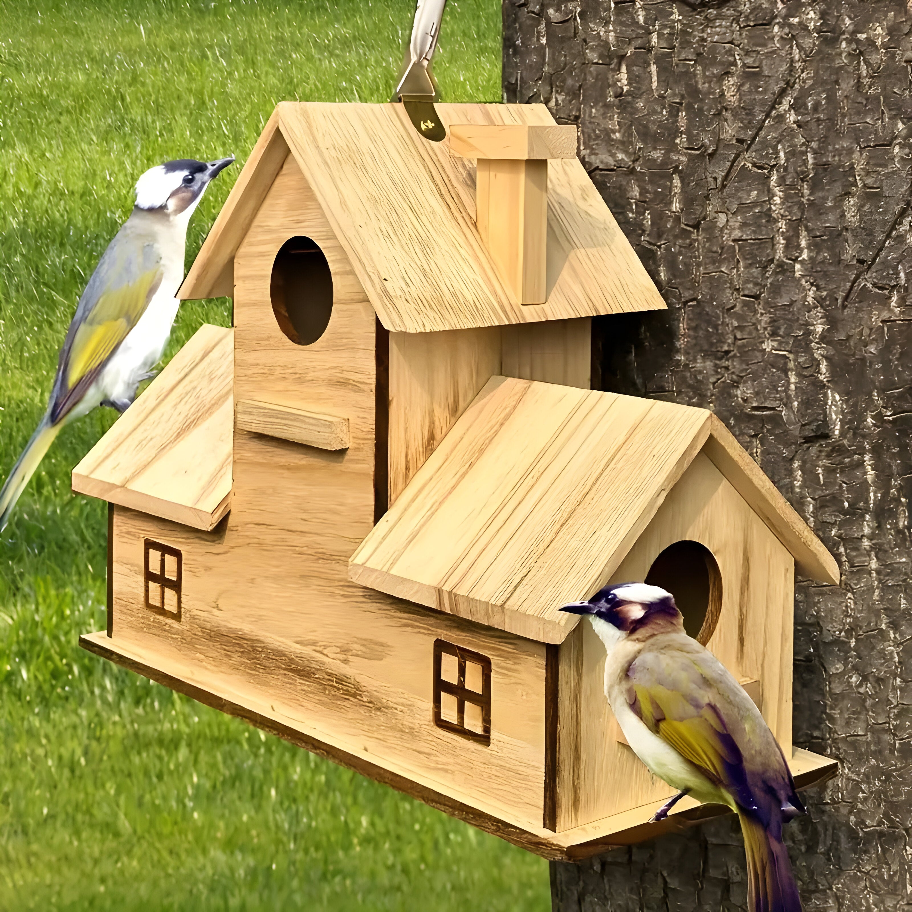 WoodlandBird House- Wooden Hanging Birdhouse with 3-Hole