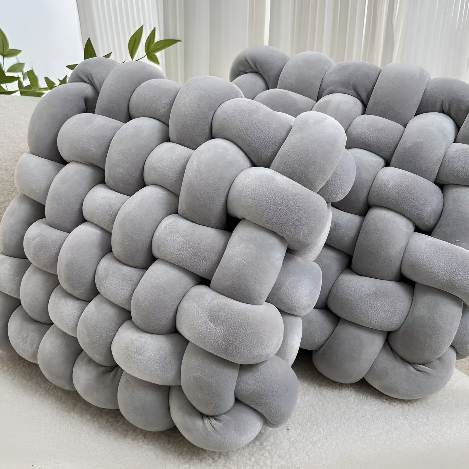 Knoten-Dekokissen im 2er-Set – Weich und Dekorativ | Perfekt für Sofa Bett und Wohnzimmer - Grau - Kissen