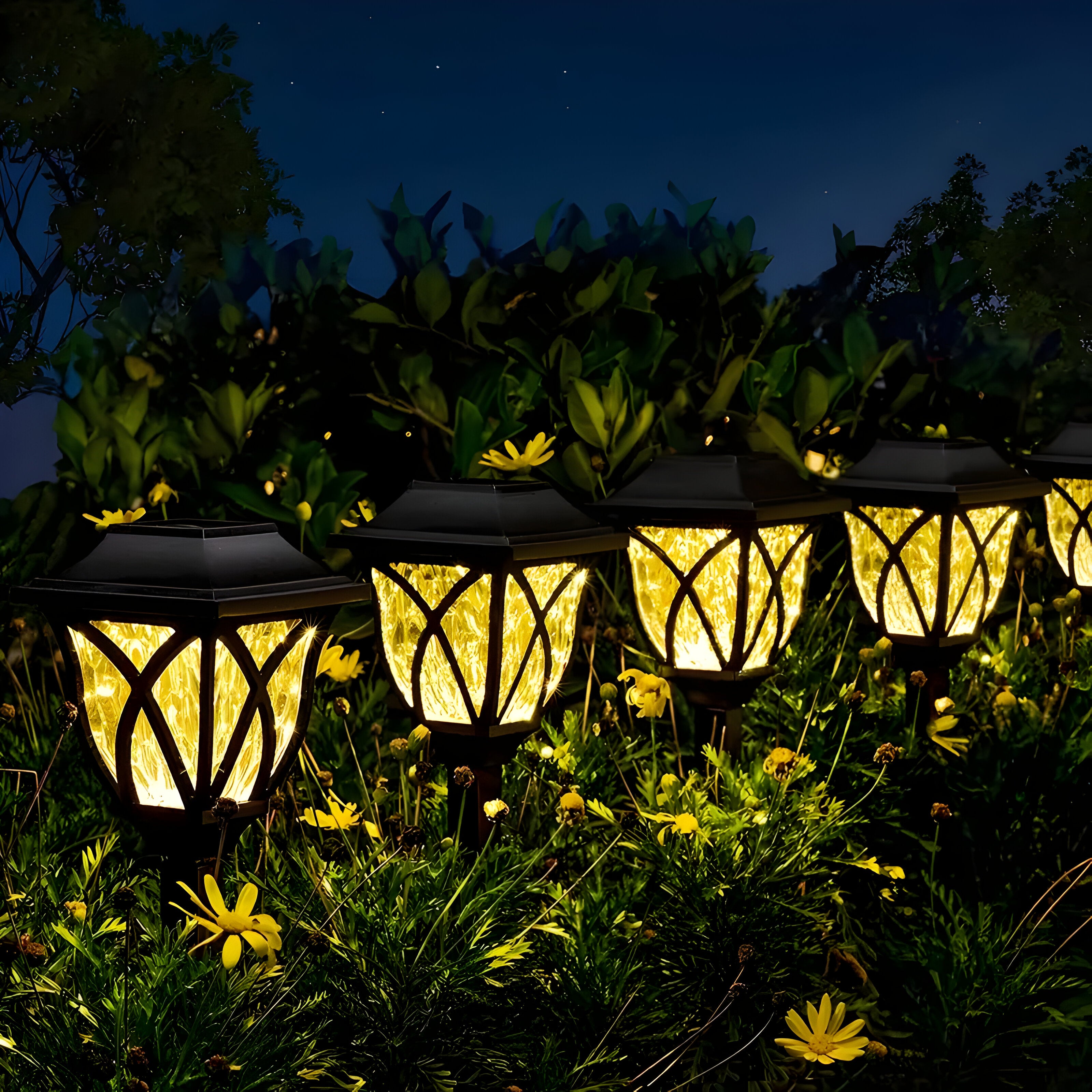 HexaGlow Licht – 4er-Set Retro Quadratische Garten Solarleuchten