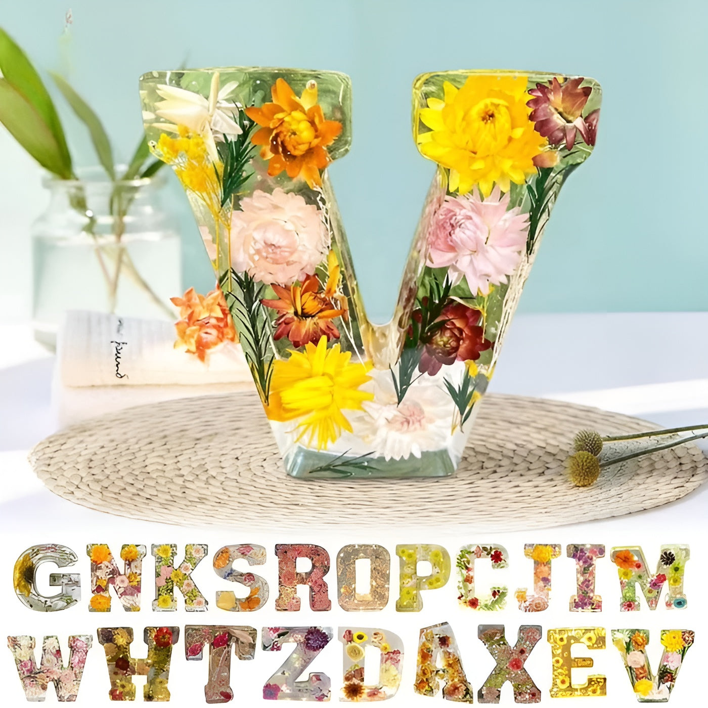 Blumen Buchstaben Lampe – Dekorativ aus Harz | Romantisches Licht für Zuhause & Feste