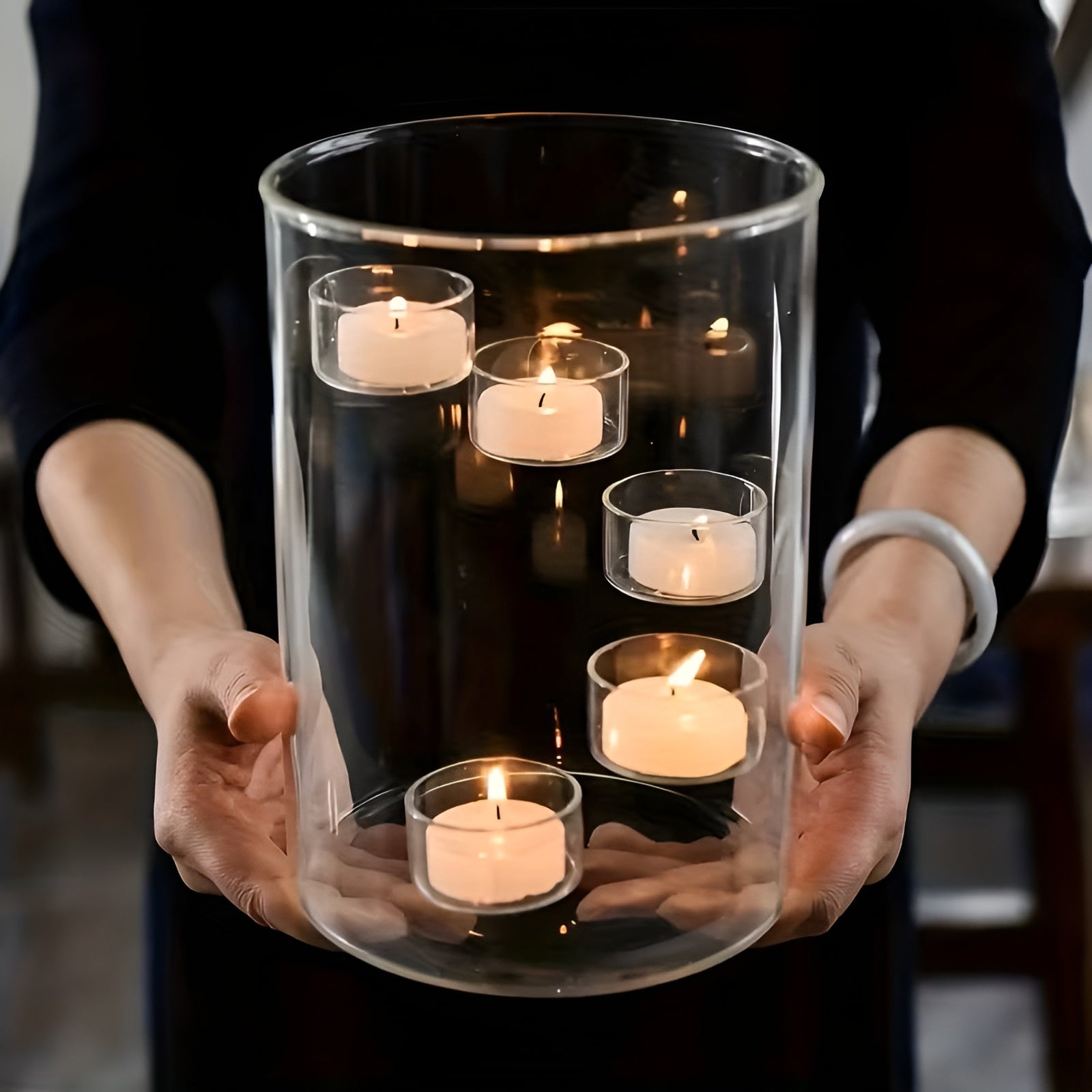 Großer Drehbarer Glas-Kerzenhalter – Europäischer Stil | Elegante & Dekorative Tischdekoration - Wohnzubehör