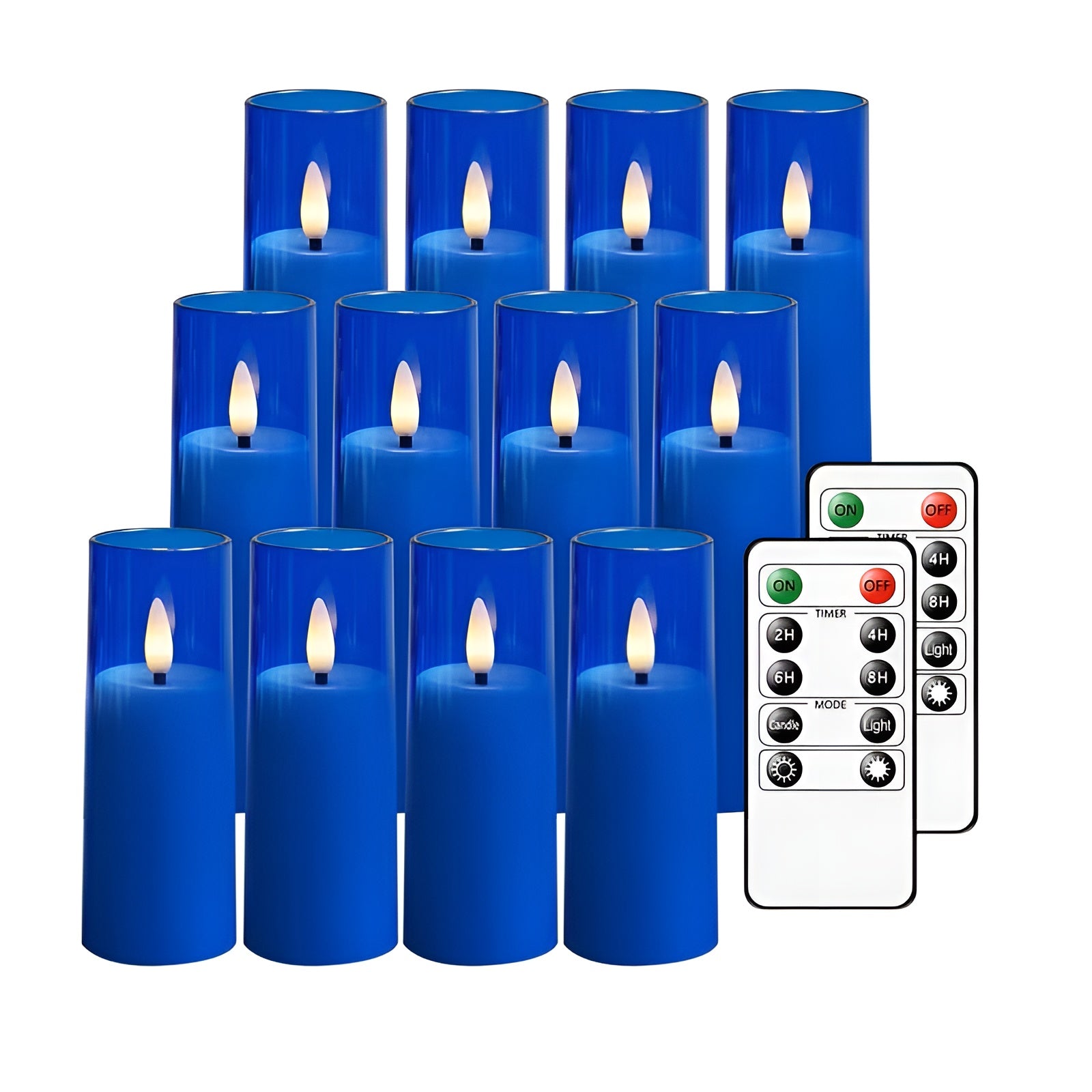 Flackernde LED Kerzen 12er Set – Stimmungsvolles Licht ohne Brandgefahr | Mit Fernbedienung & Timer - Blau - Wohnzubehör