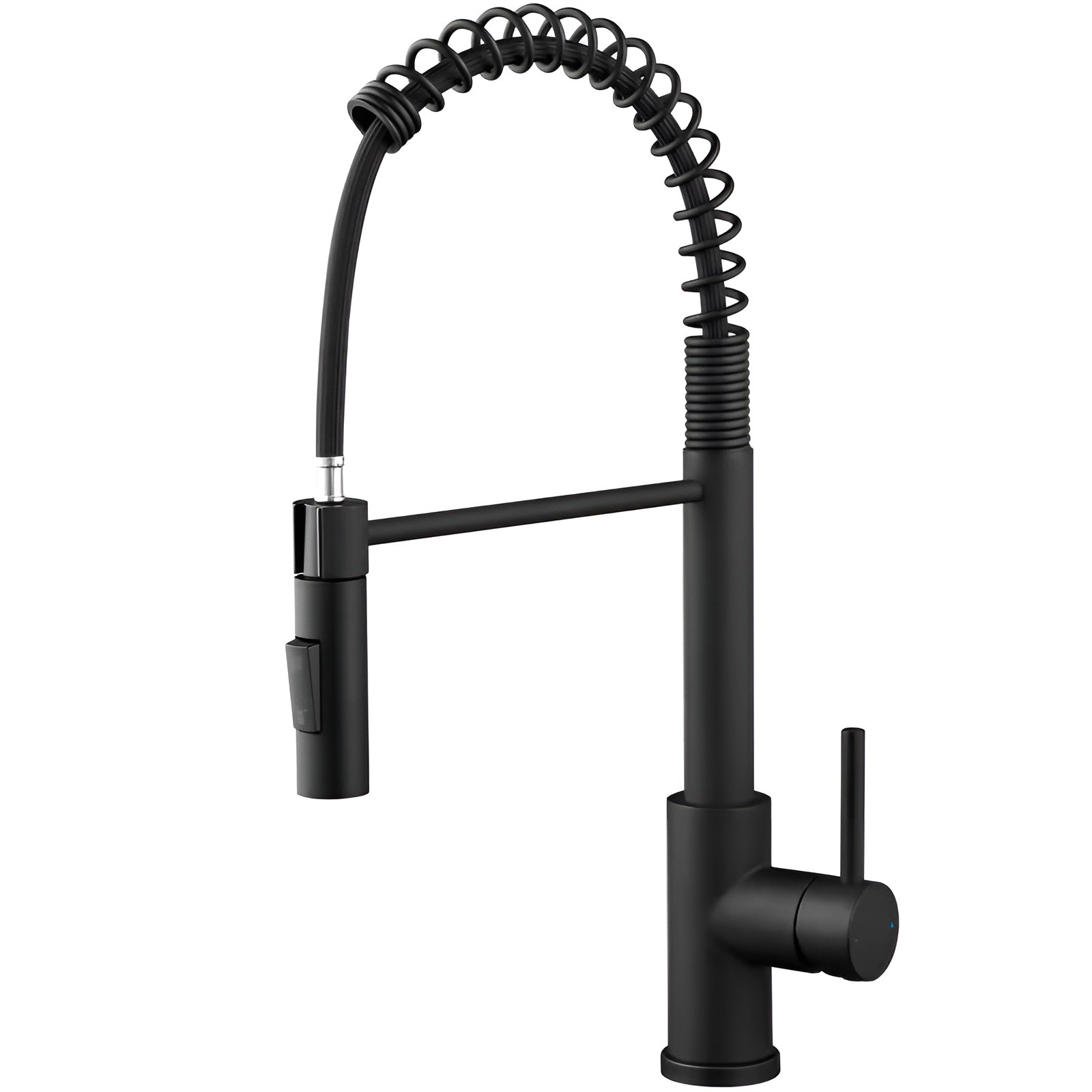 Küchenarmatur mit Feder – Hochdruck Spültischarmatur in Schwarz | Edelstahl mit Brause, 360° schwenkbar, 2 Strahlarten