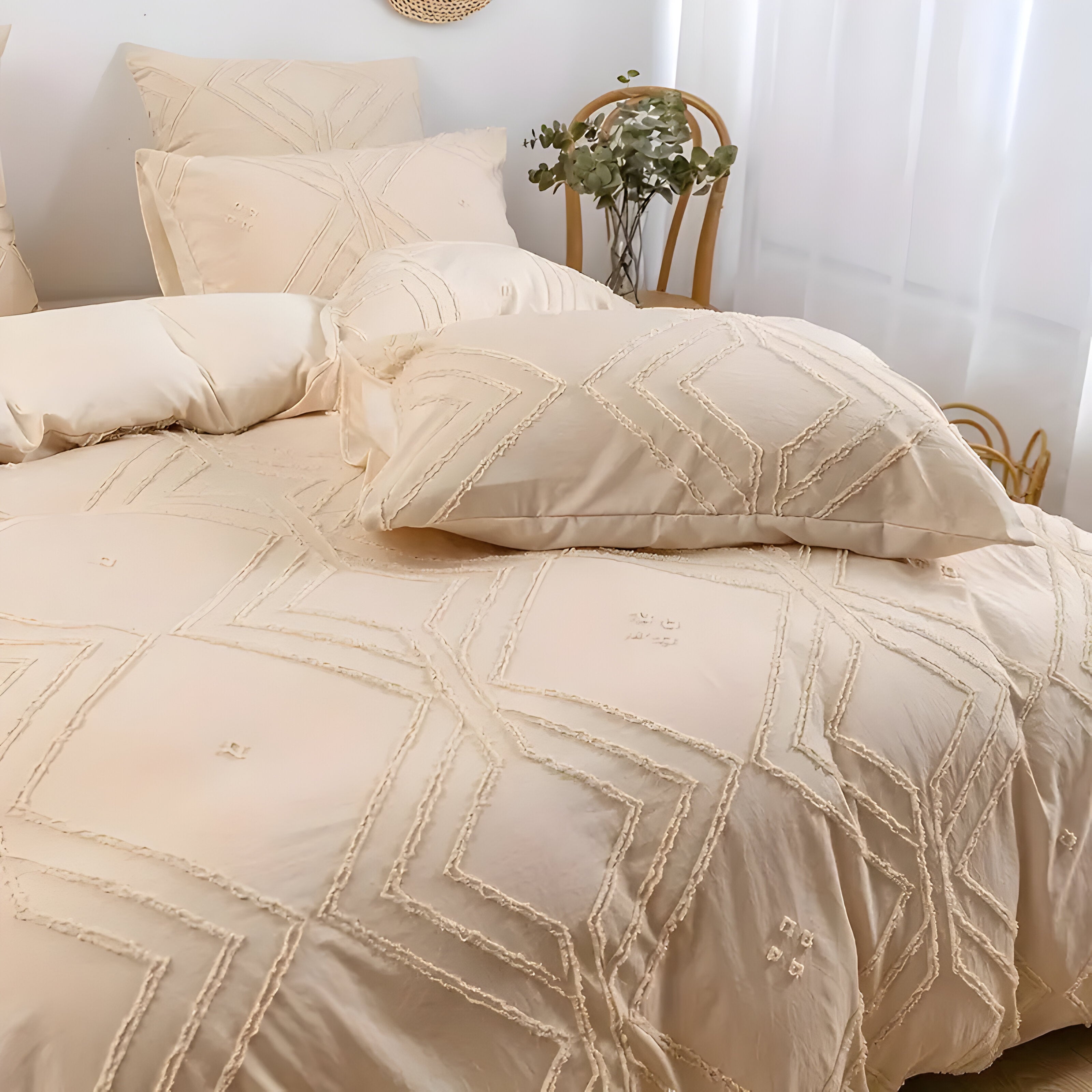 ZippWeave Bettwäsche-Set – Geometrisches Boho Tufted Duvet Bezug Set