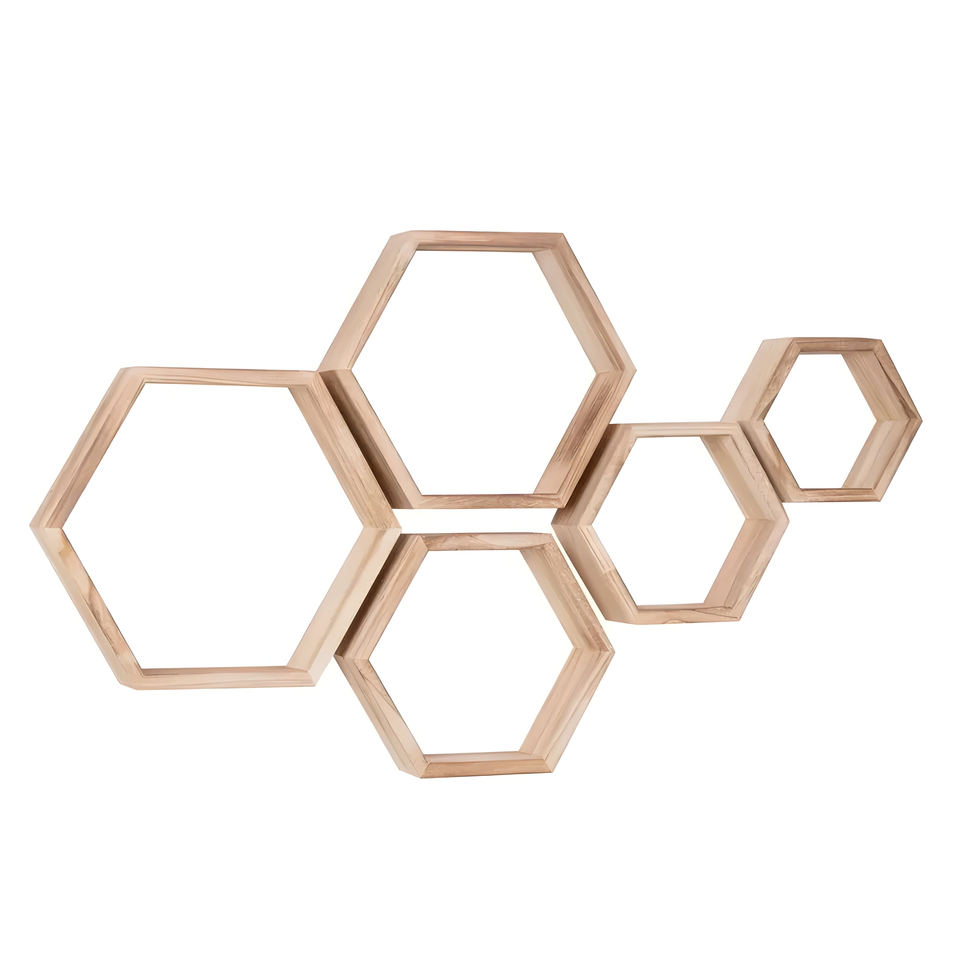 Wandregale aus Holz im 5er-Set – Sechseckig & Dekorativ | Perfekt für Wohnräume