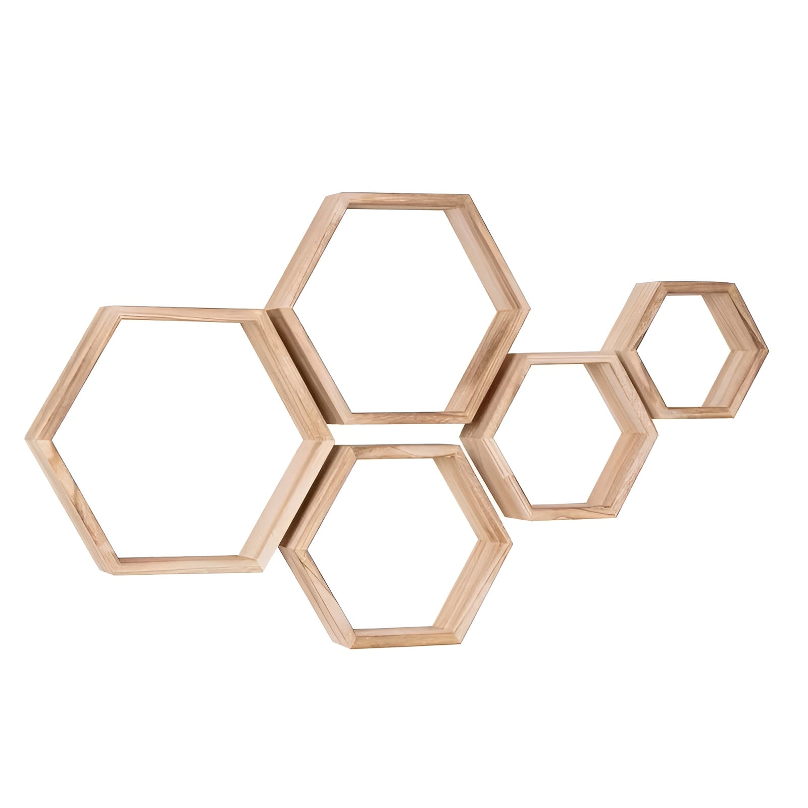 Hexagonale Wandregale (5er-Set) – Schwebendes Design im Landhausstil | Aus Holz Perfekt für Wohnzimmer & Schlafzimmer