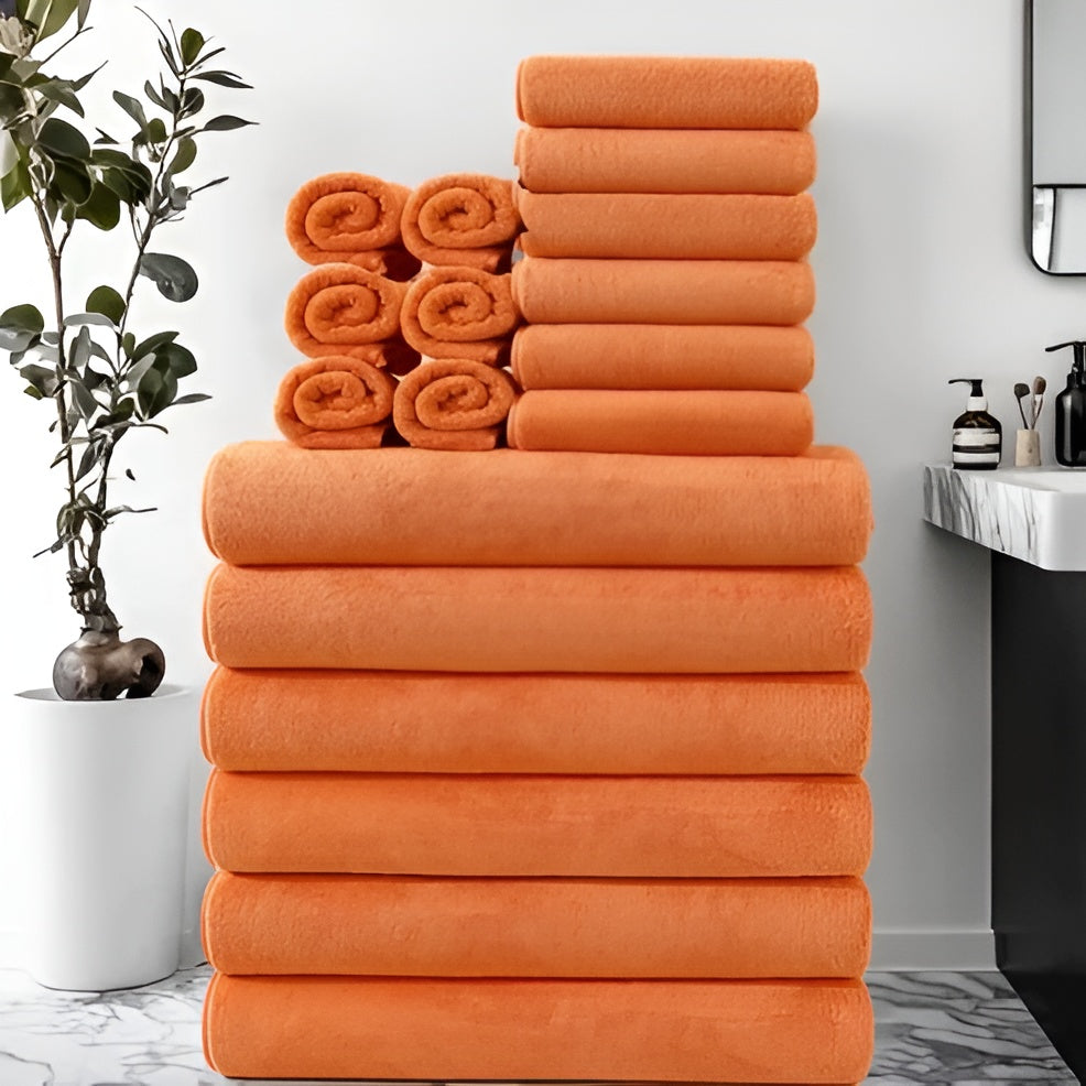 8-teiliges Set Schnell Trocknender Badetücher – Superweich Für Zu Hause Und Im Spa - Orange - Handtuch-Set