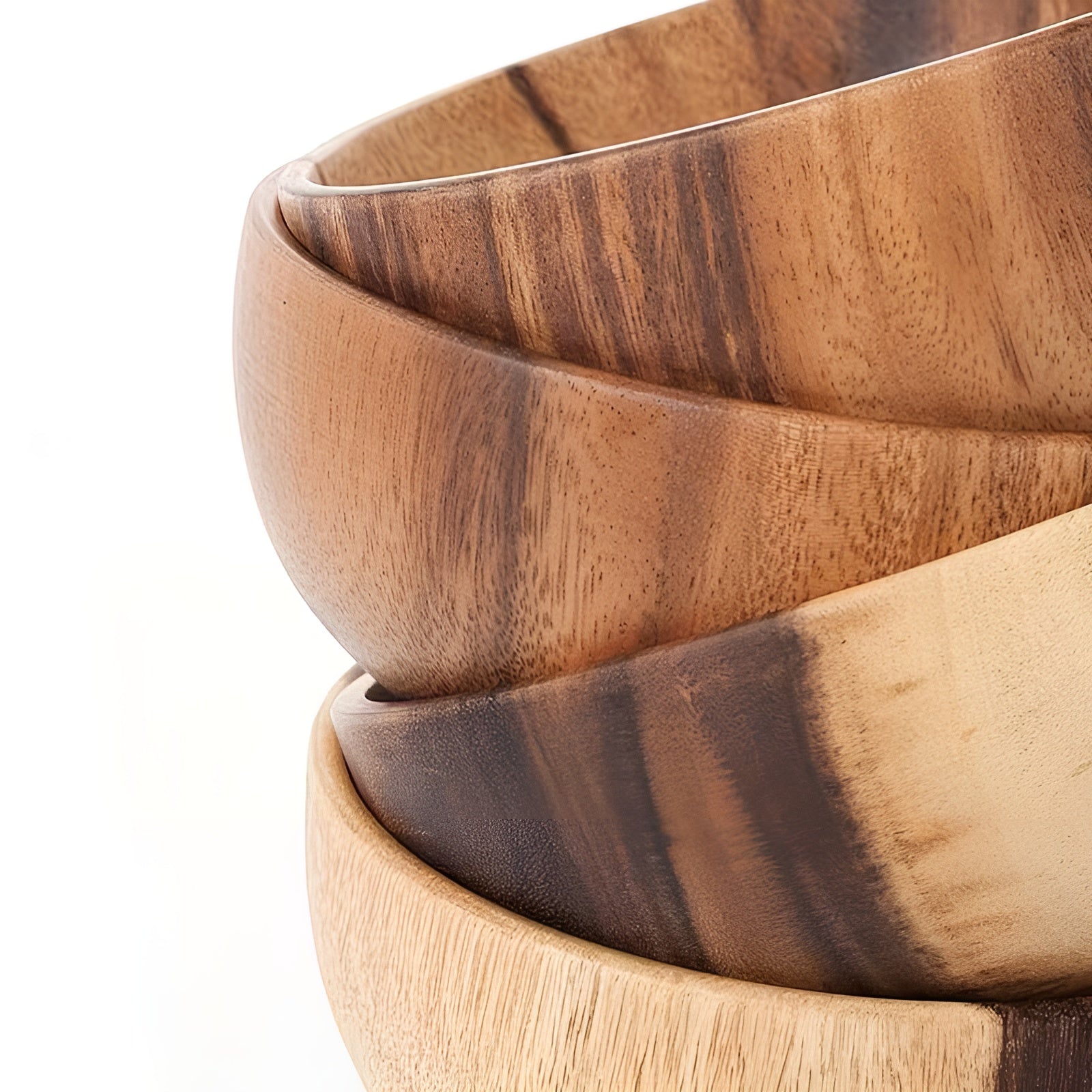 Holz-Servierschalen Set (4-teilig) – Wiederverwendbar und Handgefertigt | Perfekt für Salat Suppe Reis & Ramen - Lange