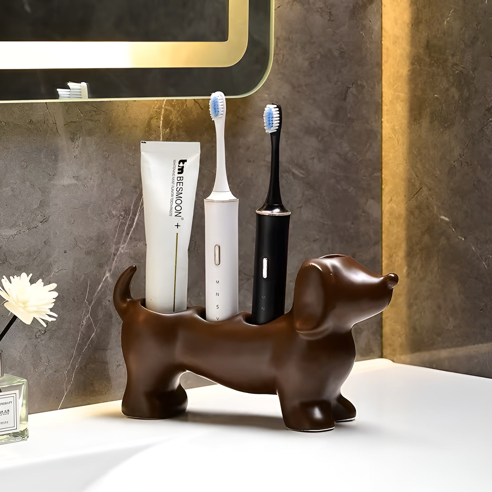 Keramischer Zahnbürstenhalter für Hunde – Hygienisch & Dekorativ | Perfekt für Waschbecken und Badregal - Wandregal