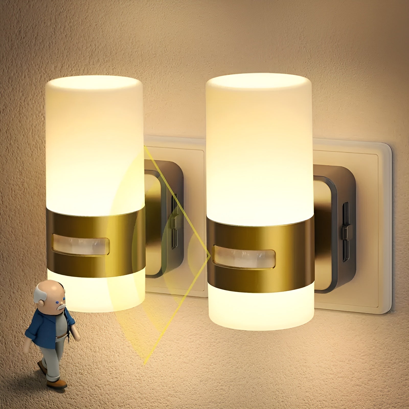 2er-Set LED Nachtlichter mit Bewegungsmelder – Moderne Wandbeleuchtung in Kupfer - Schwarz