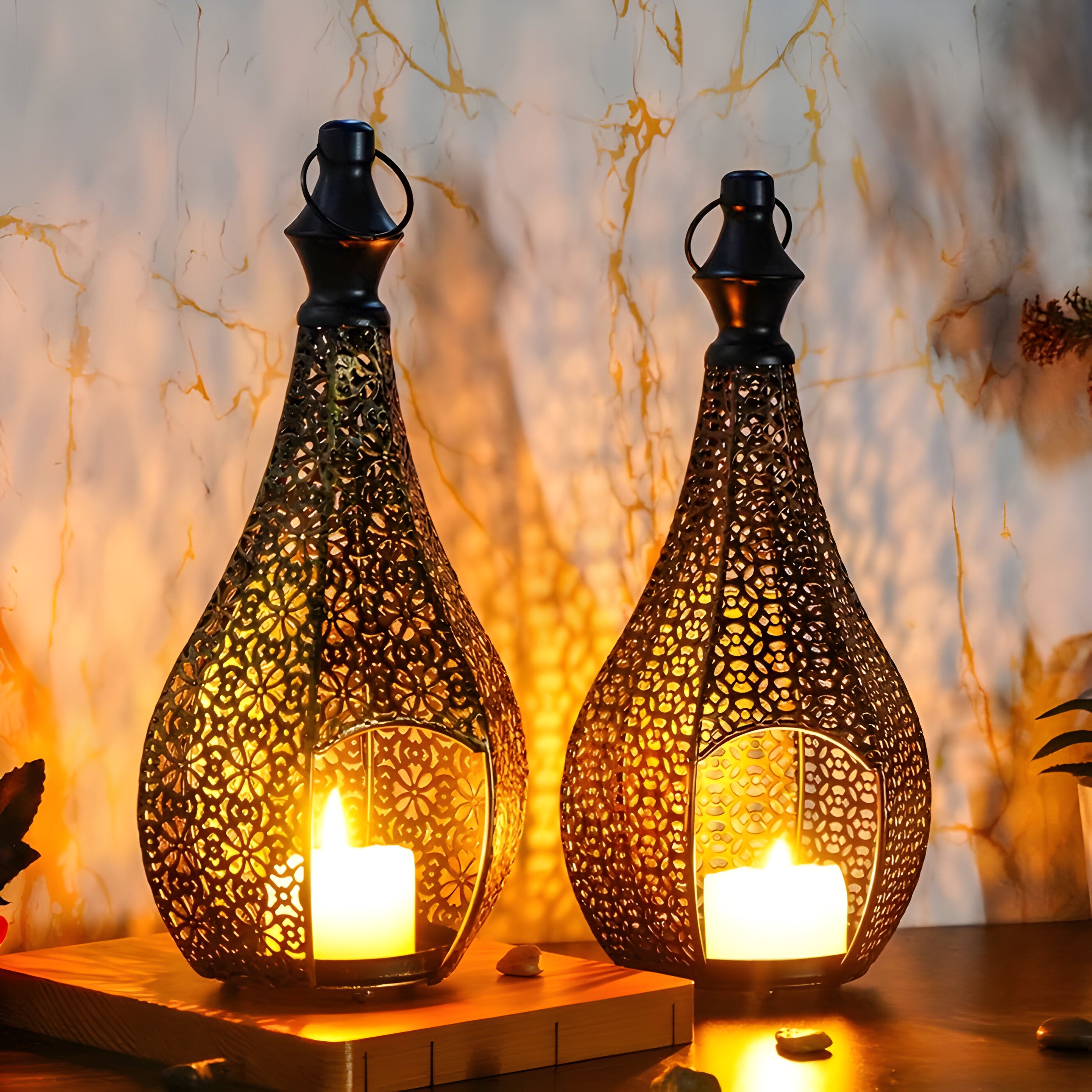MoroccanGlow Laterne - Vintage Metall Kerzenständer Laterne