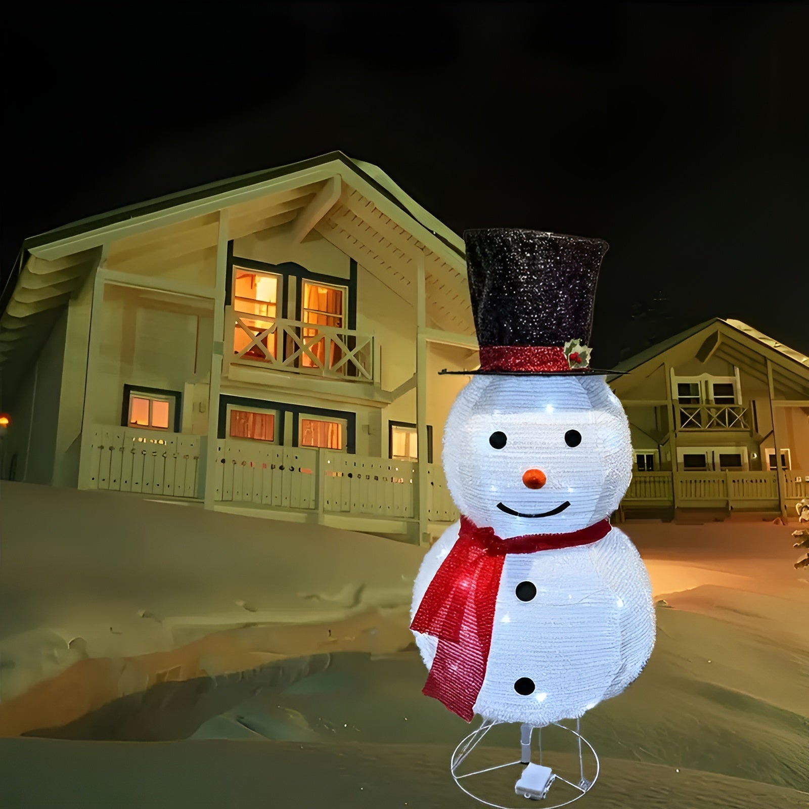 Beleuchteter Schneemann mit Hut & Schal – Zusammenklappbare Metalllaterne | Stimmungsvolle Weihnachtsdekoration für Innen & Garten