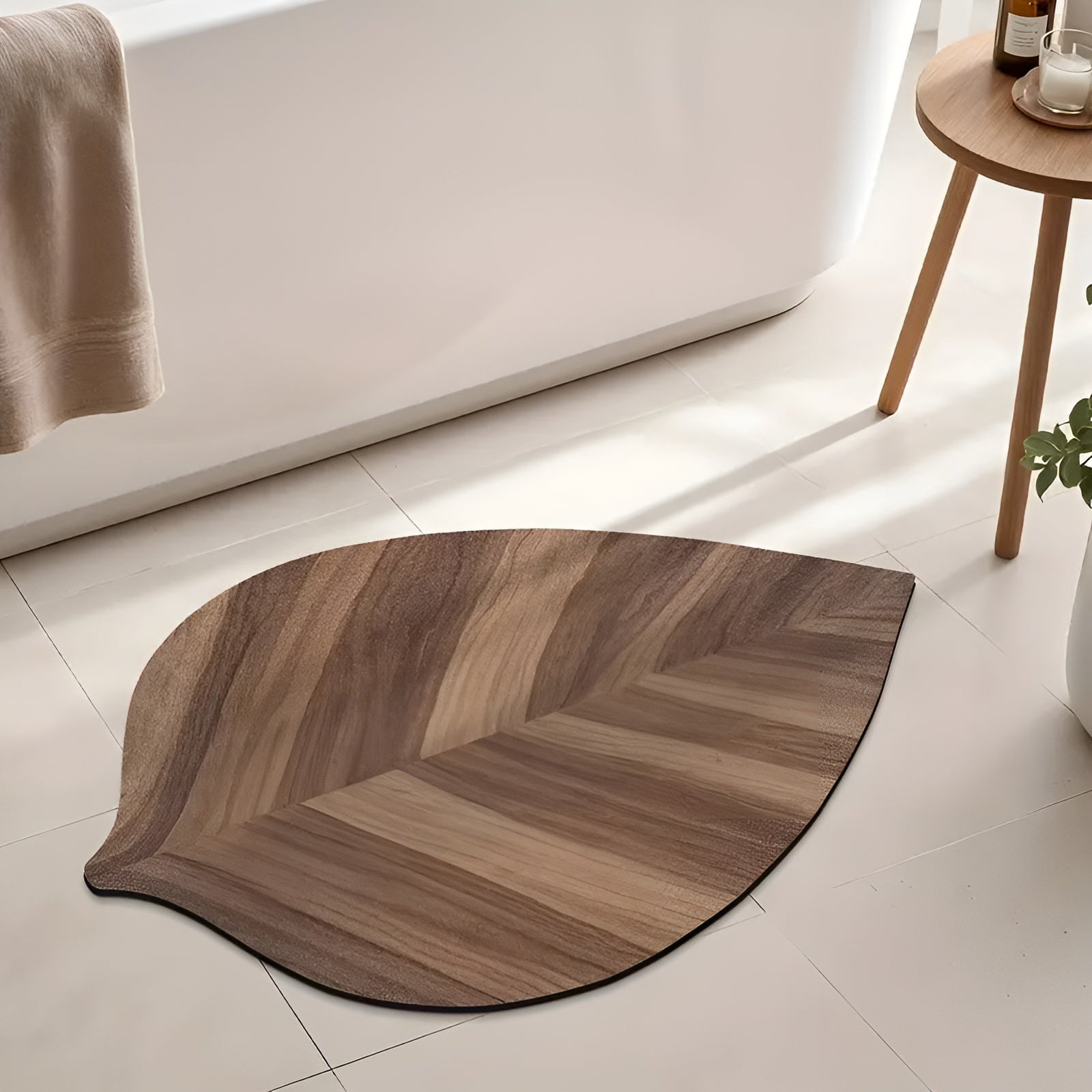 Badezimmerteppich in Blattform – Wasserabsorbierend & Rutschfest | Schnelltrocknende Badematte für Dusche, Badewanne & Waschbecken