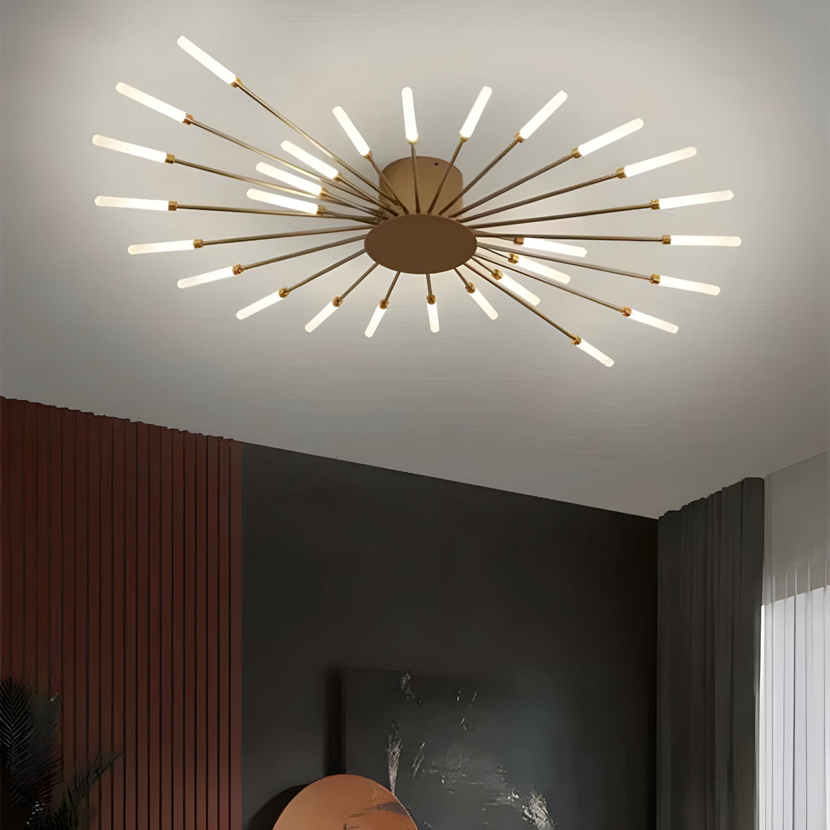 LED-Deckenleuchte Gold mit 28 matten Leuchtmitteln, neutralweißes Licht