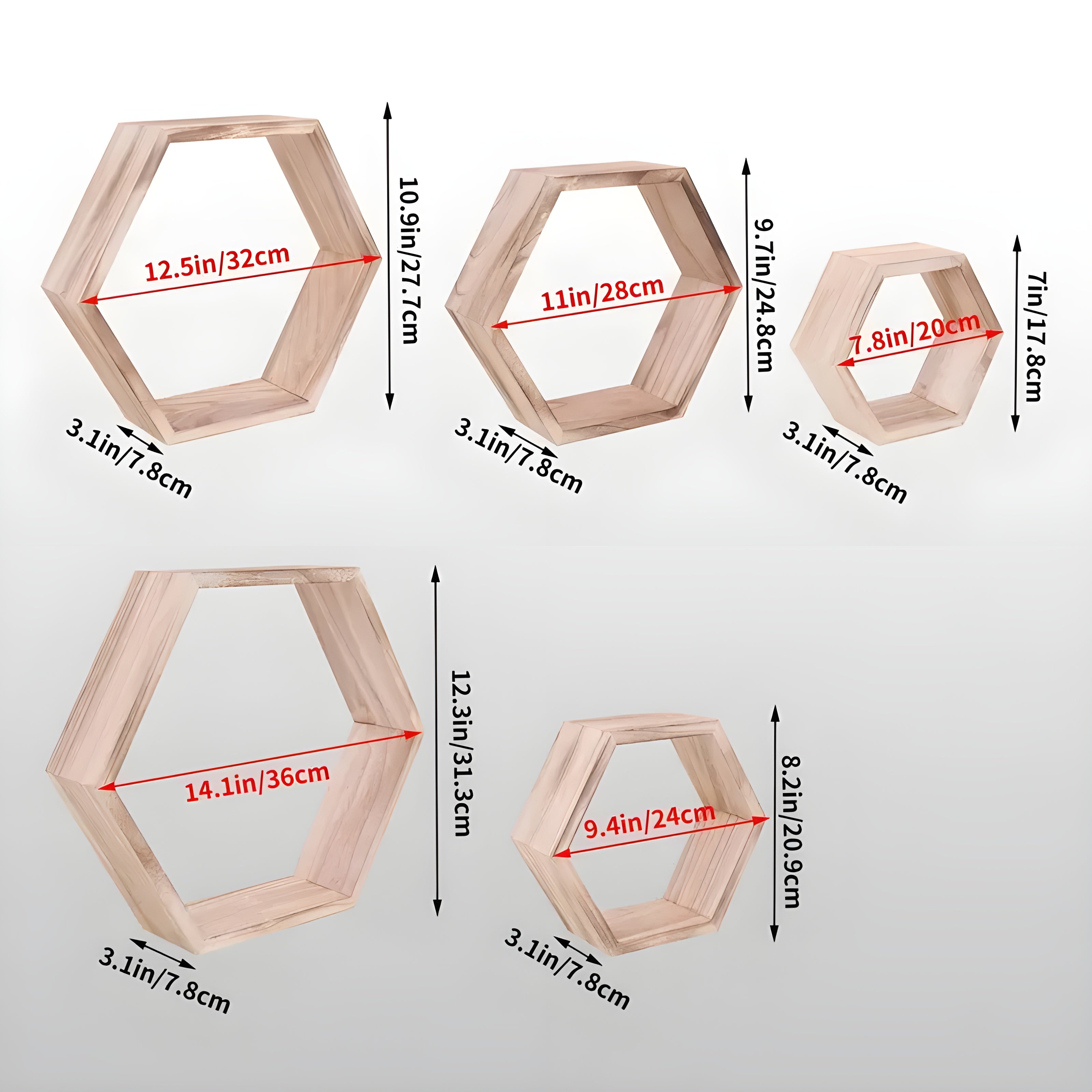 Wandregale aus Holz im 5er-Set – Sechseckig & Dekorativ | Perfekt für Wohnräume