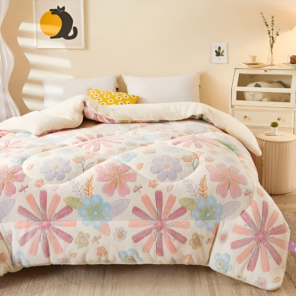 Flanell-Bettdecke mit Blumenmuster – Weich und Gemütlich | Perfekt für das Schlafzimmer